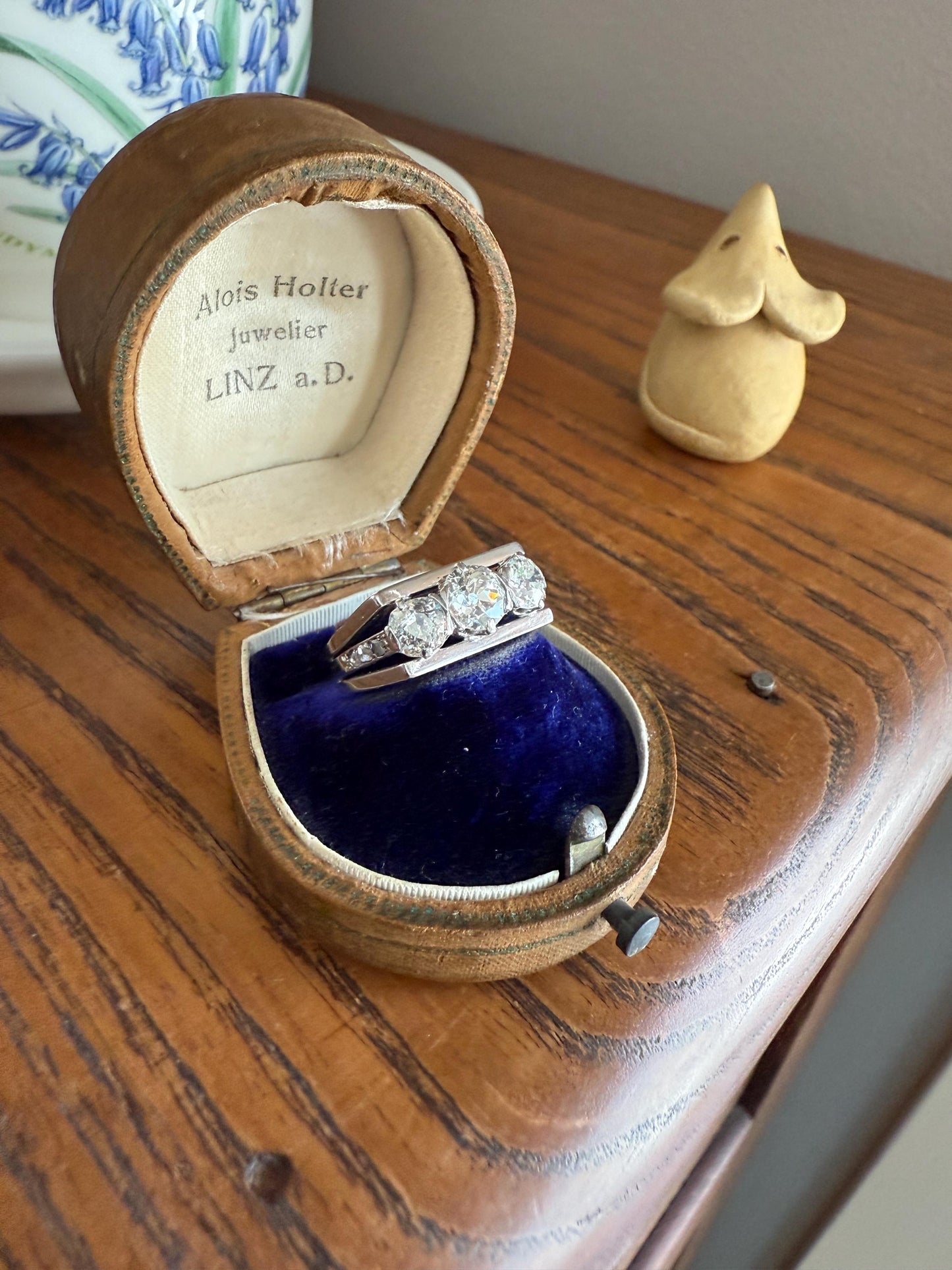 Three Stone Antique 1.75 Carat Old Mine Cut DIAMOND Chunky Tank Geometric Wrap Ring 14k White Gold Platinum Squared Band Stacker