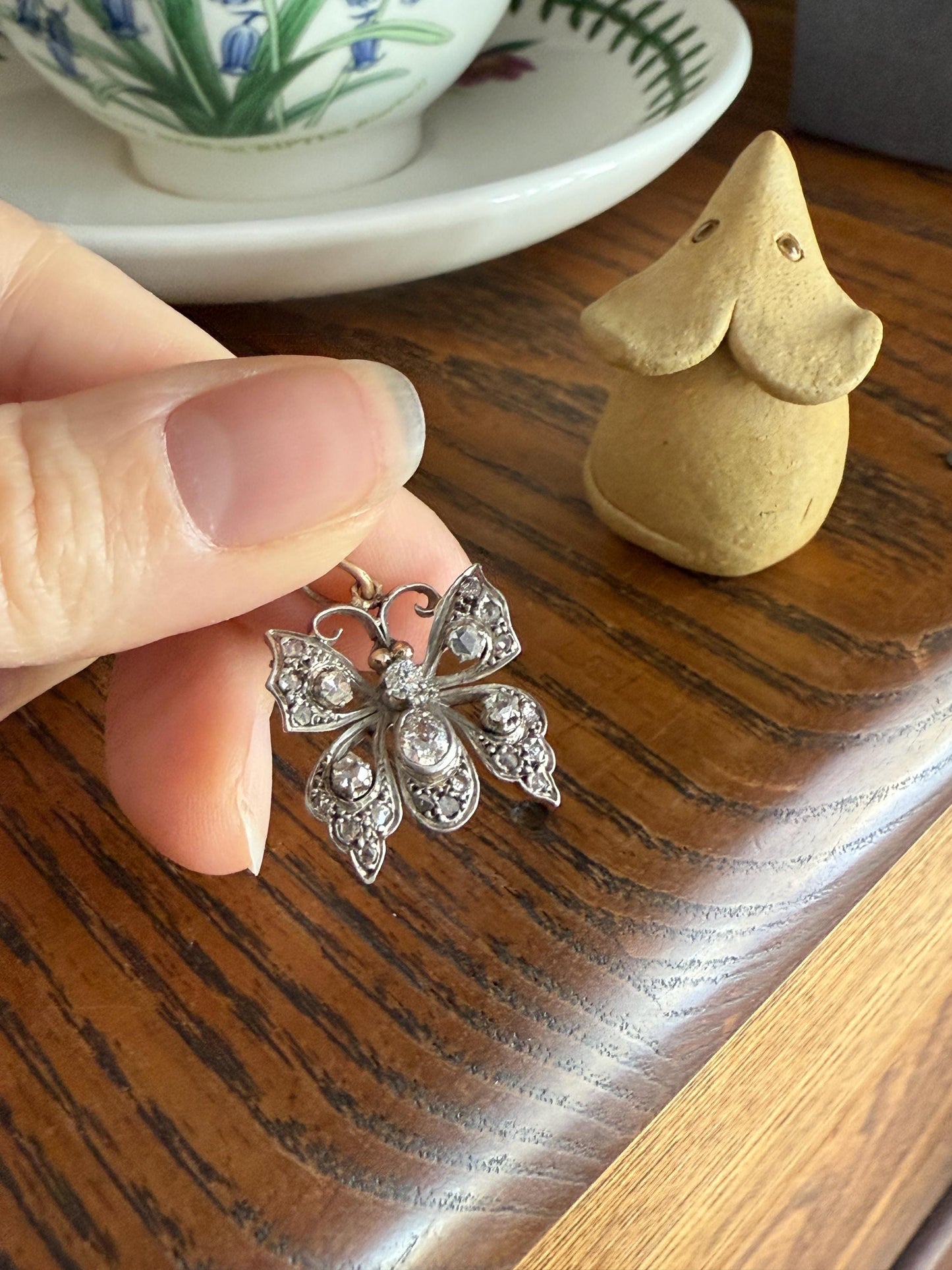 BUTTERFLY Victorian Antique Figural 18k Gold Solid Silver Old Mine Rose Cut Diamond French Belle Epoque Pendant