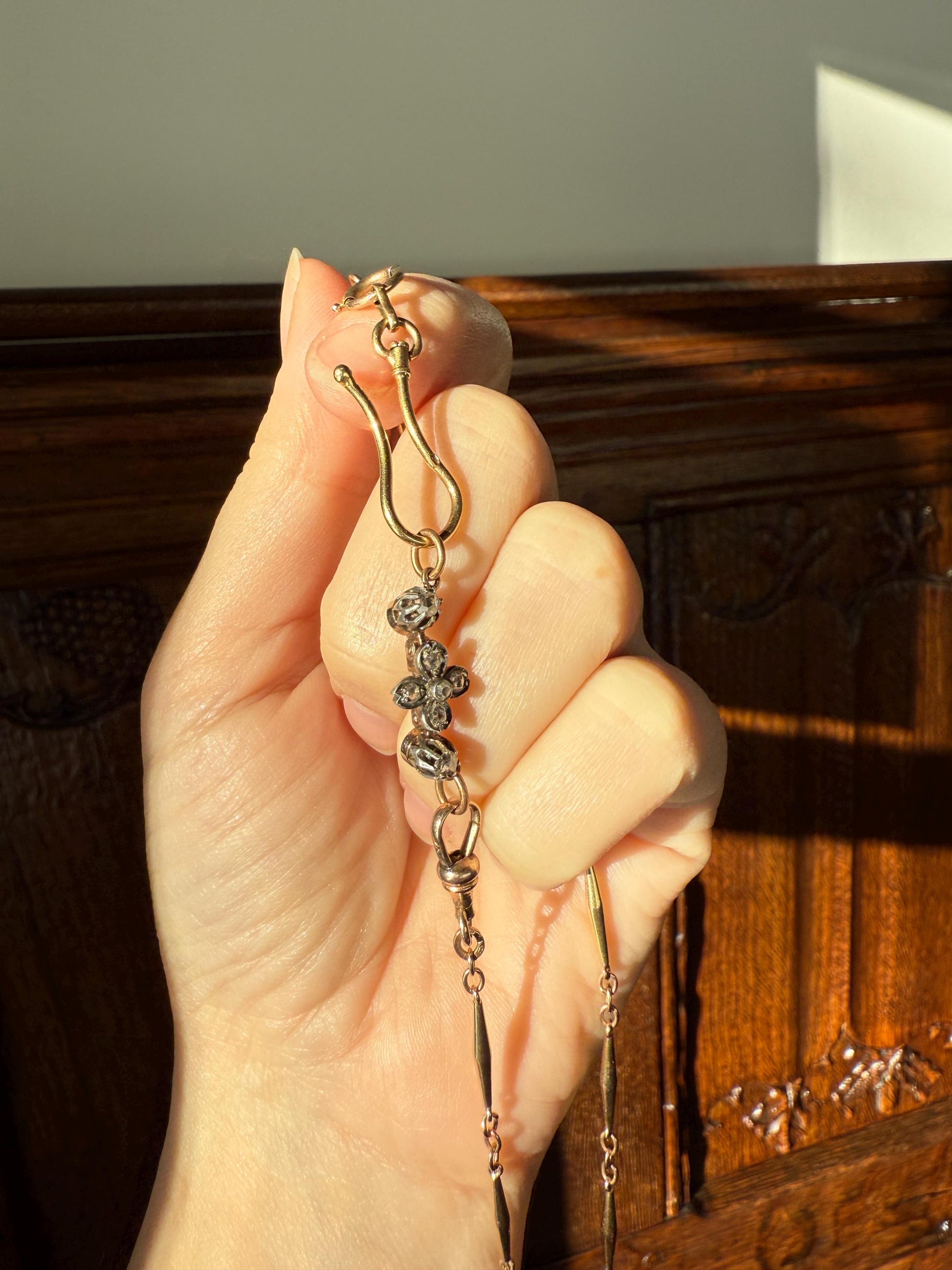 FLOWER Antique Rose Cut Diamond Hinged Pendant Forget Me Not Extender Connector Floral Sparkle Encrusted Figural Victorian Parts Findings