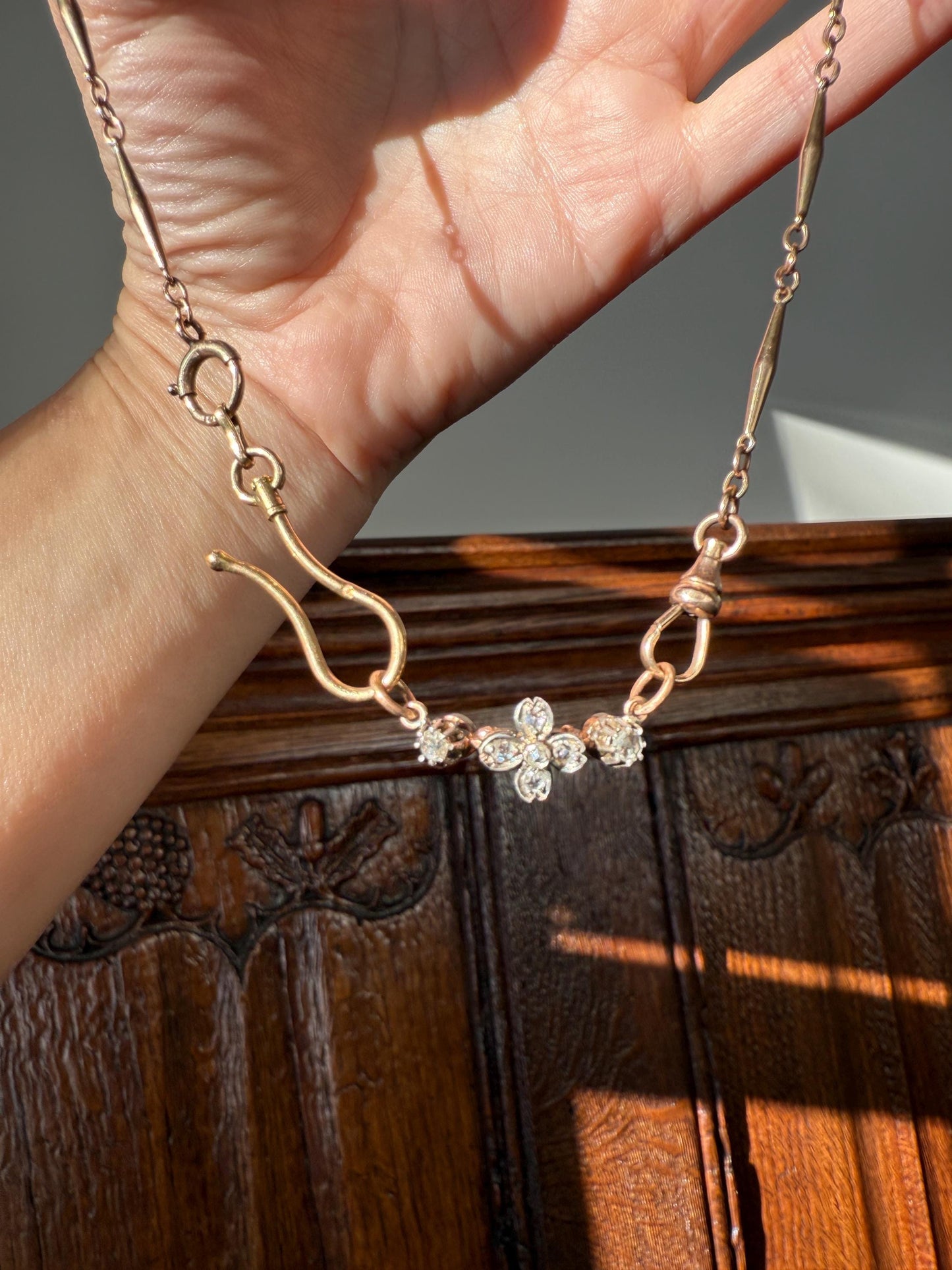 FLOWER Antique Rose Cut Diamond Hinged Pendant Forget Me Not Extender Connector Floral Sparkle Encrusted Figural Victorian Parts Findings