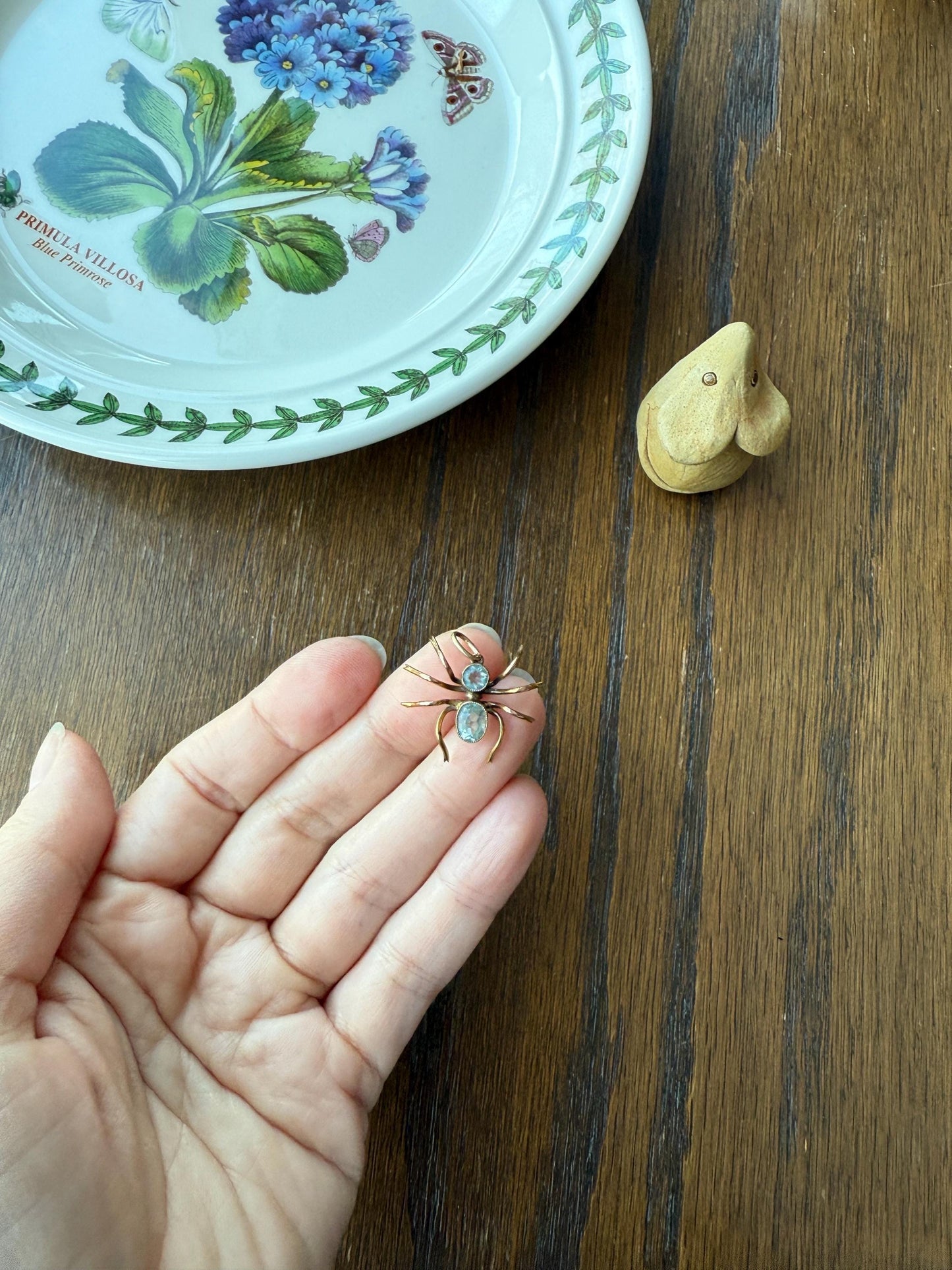 SPIDER Victorian Antique Figural 10k Gold Light Blue Paste Aquamarine Pendant Bugs Insects
