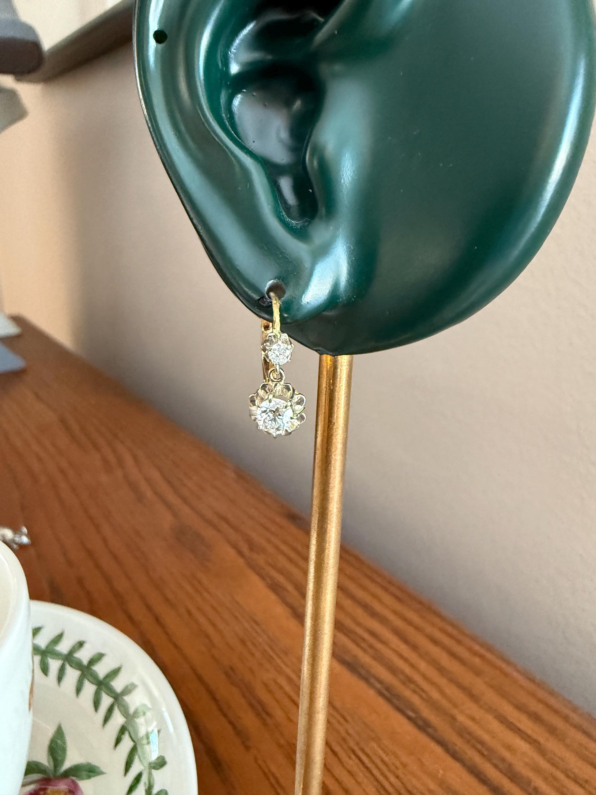 Antique .9 Carat Tdw Old Mine Cut Diamond Earrings 18k Gold French Victorian Dangle Dormeuse Gift Belle Epoque Bridal