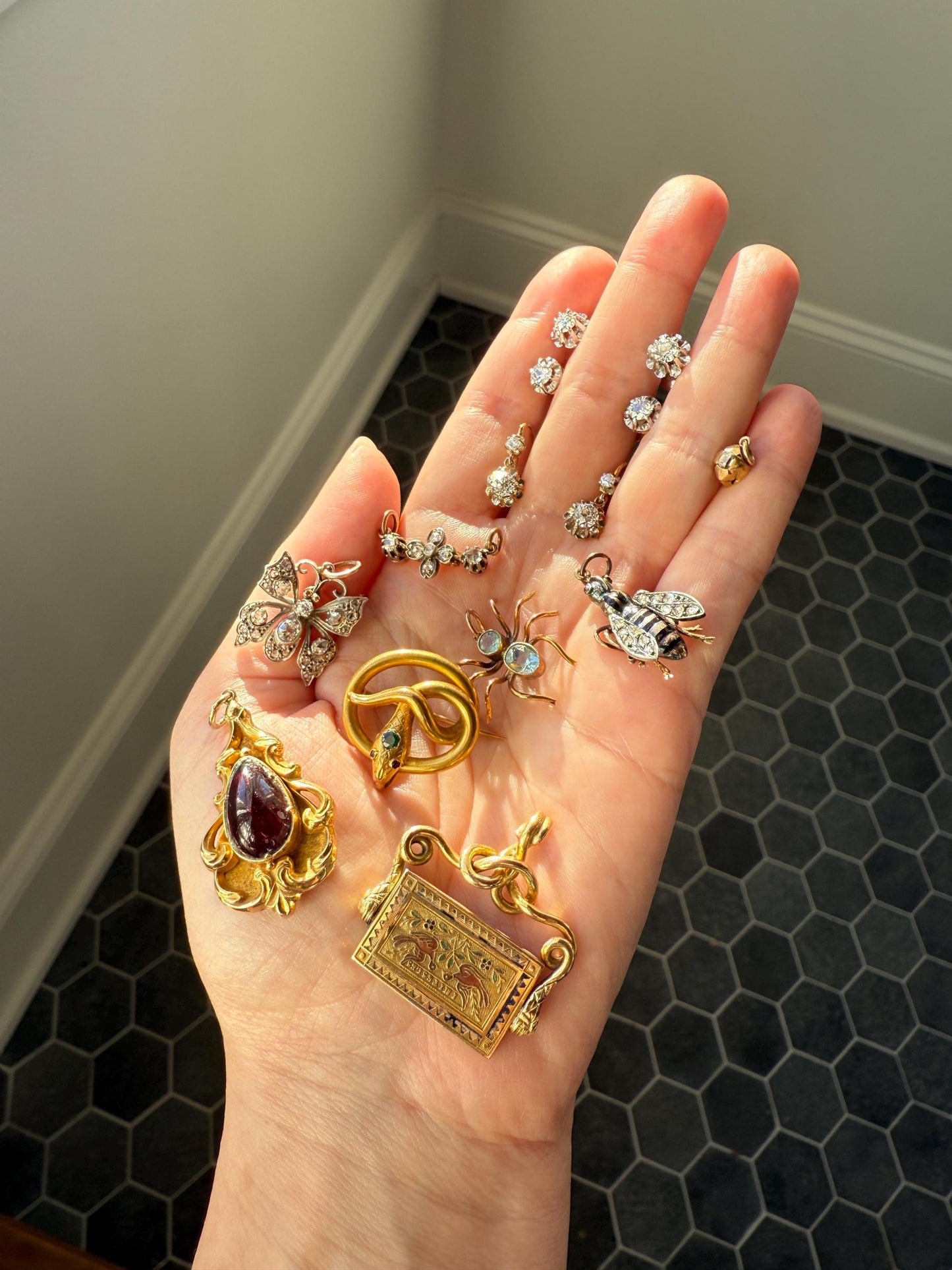 Antique .9 Carat Tdw Old Mine Cut Diamond Earrings 18k Gold French Victorian Dangle Dormeuse Gift Belle Epoque Bridal