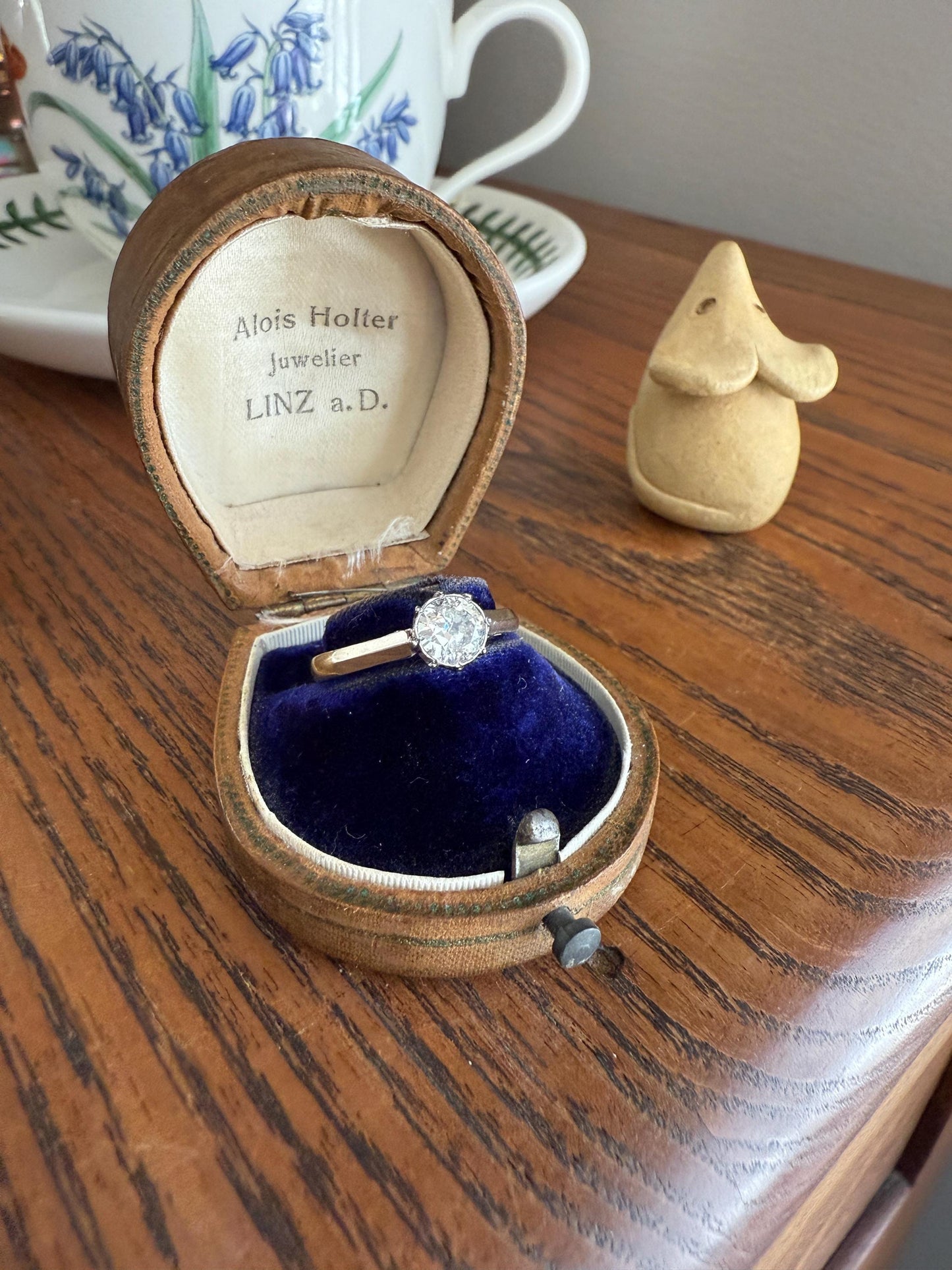 Antique 3/4 Carat Old European Cut DIAMOND Ring 18k Gold Platinum Unique Bezel Prong Setting Engagement Solitaire Stacker .75Ctw OEC