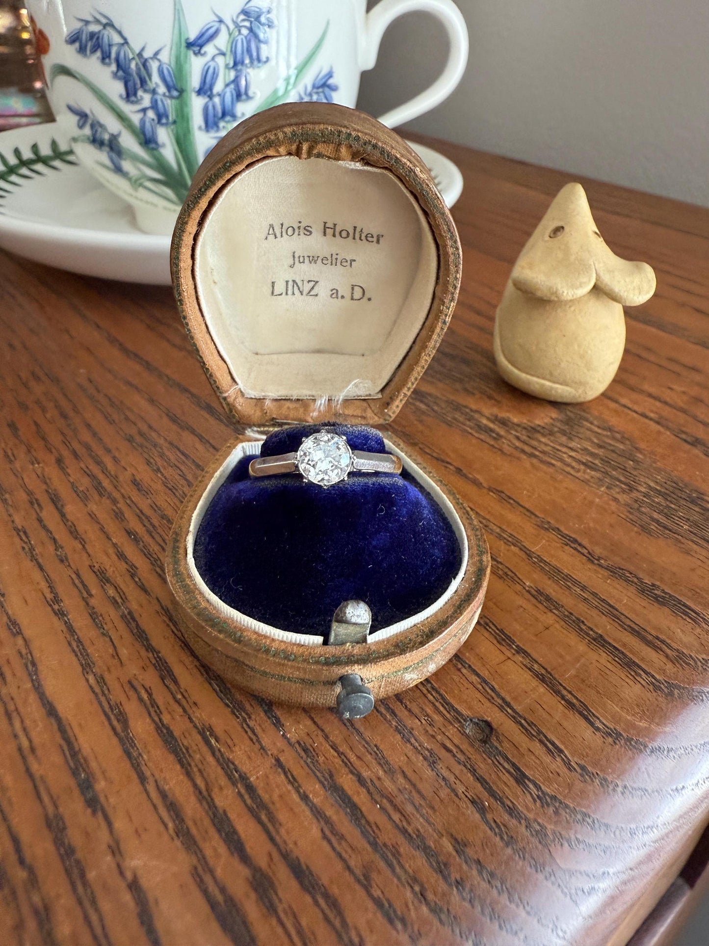 Antique 3/4 Carat Old European Cut DIAMOND Ring 18k Gold Platinum Unique Bezel Prong Setting Engagement Solitaire Stacker .75Ctw OEC