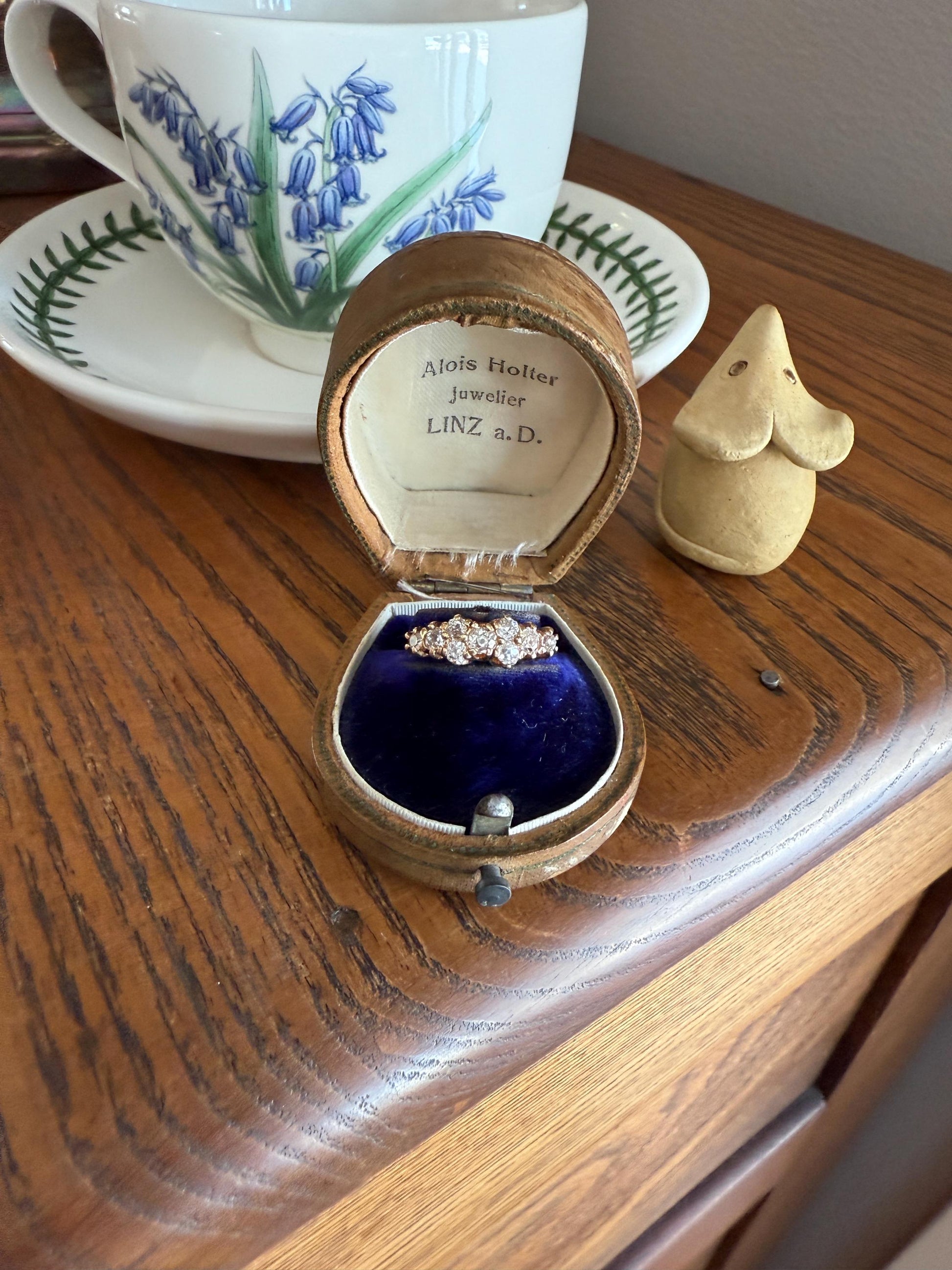 Unique Antique .9 Carat Old Mine Cut Diamond Nine Stone Band Mini Cluster Ring 18k Gold Victorian