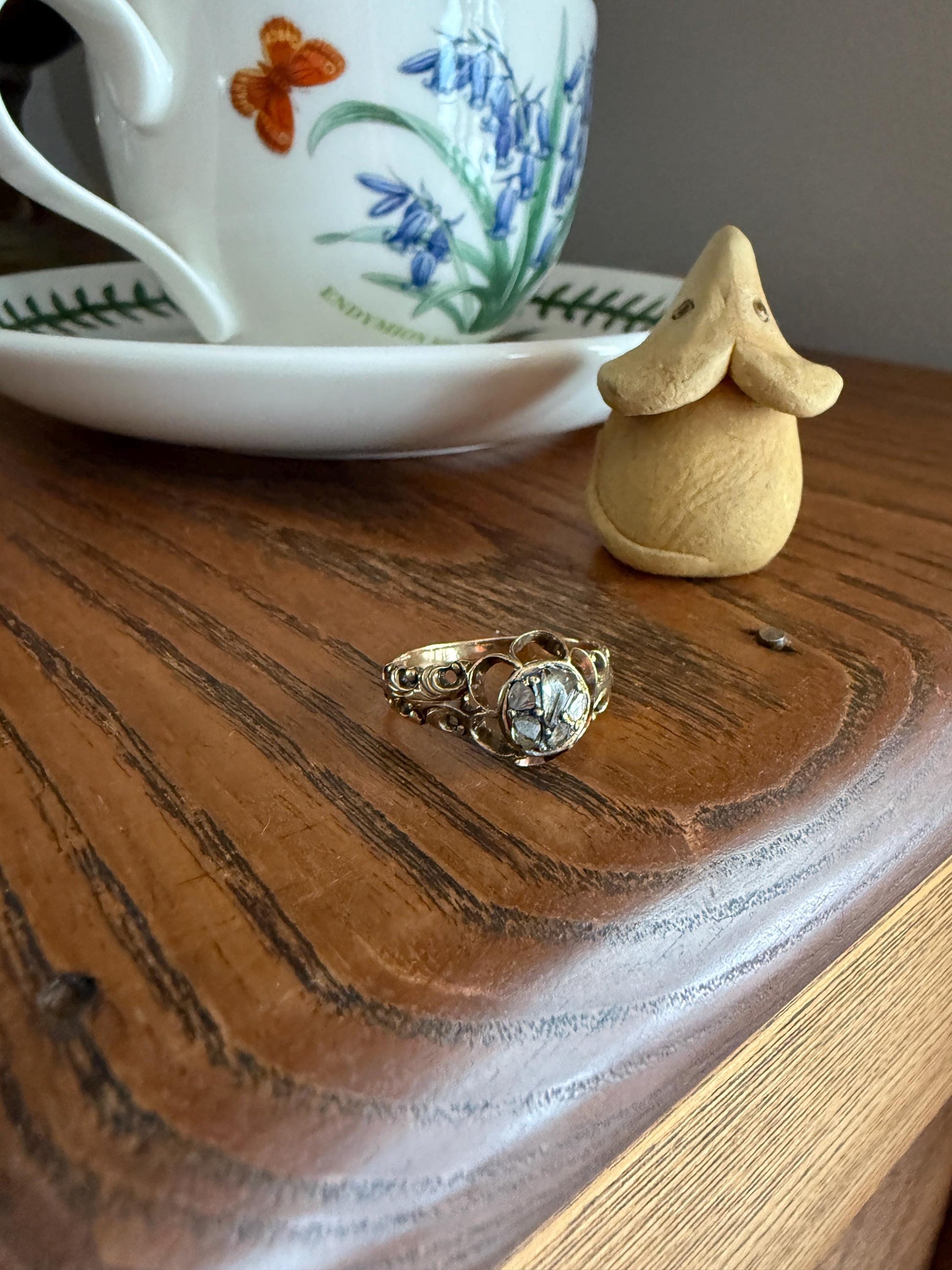 RARE 1700s Chiffre Triangle Rose Cut DIAMOND Ring French ANTiQUE Cobblestone Cluster Buttercup 18k Gold Fleur de Lis Victorian Band