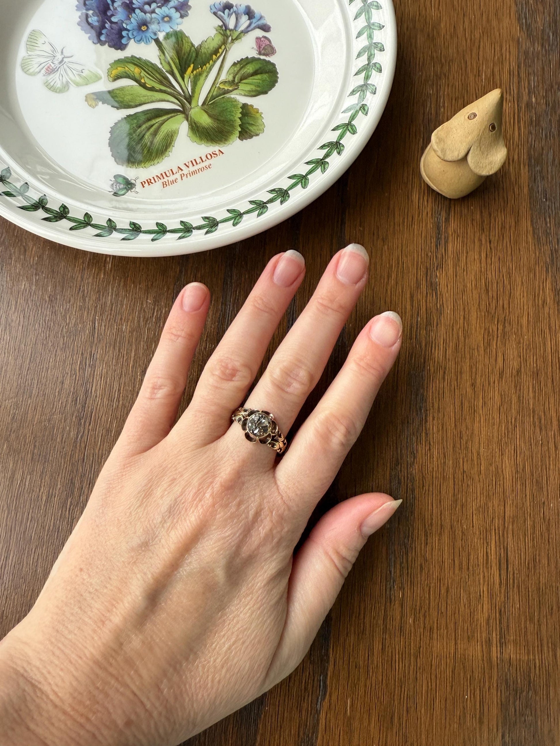 RARE 1700s Chiffre Triangle Rose Cut DIAMOND Ring French ANTiQUE Cobblestone Cluster Buttercup 18k Gold Fleur de Lis Victorian Band