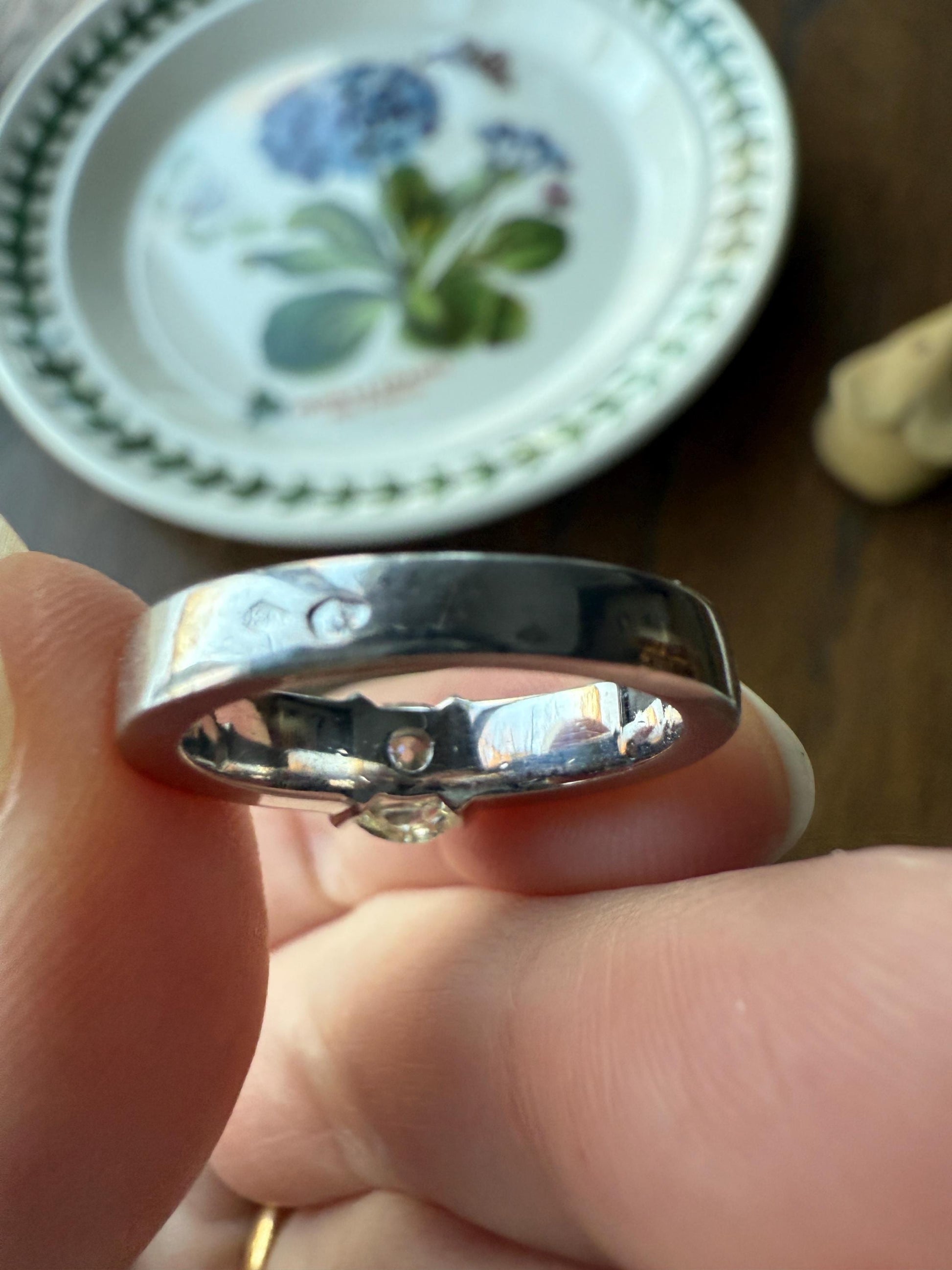 Vintage One Carat Antique Old Mine Cut DIAMOND Ring Stacker Band 7.7g 18k White Gold Solitaire Geometric Engagement 1Ctw OmC