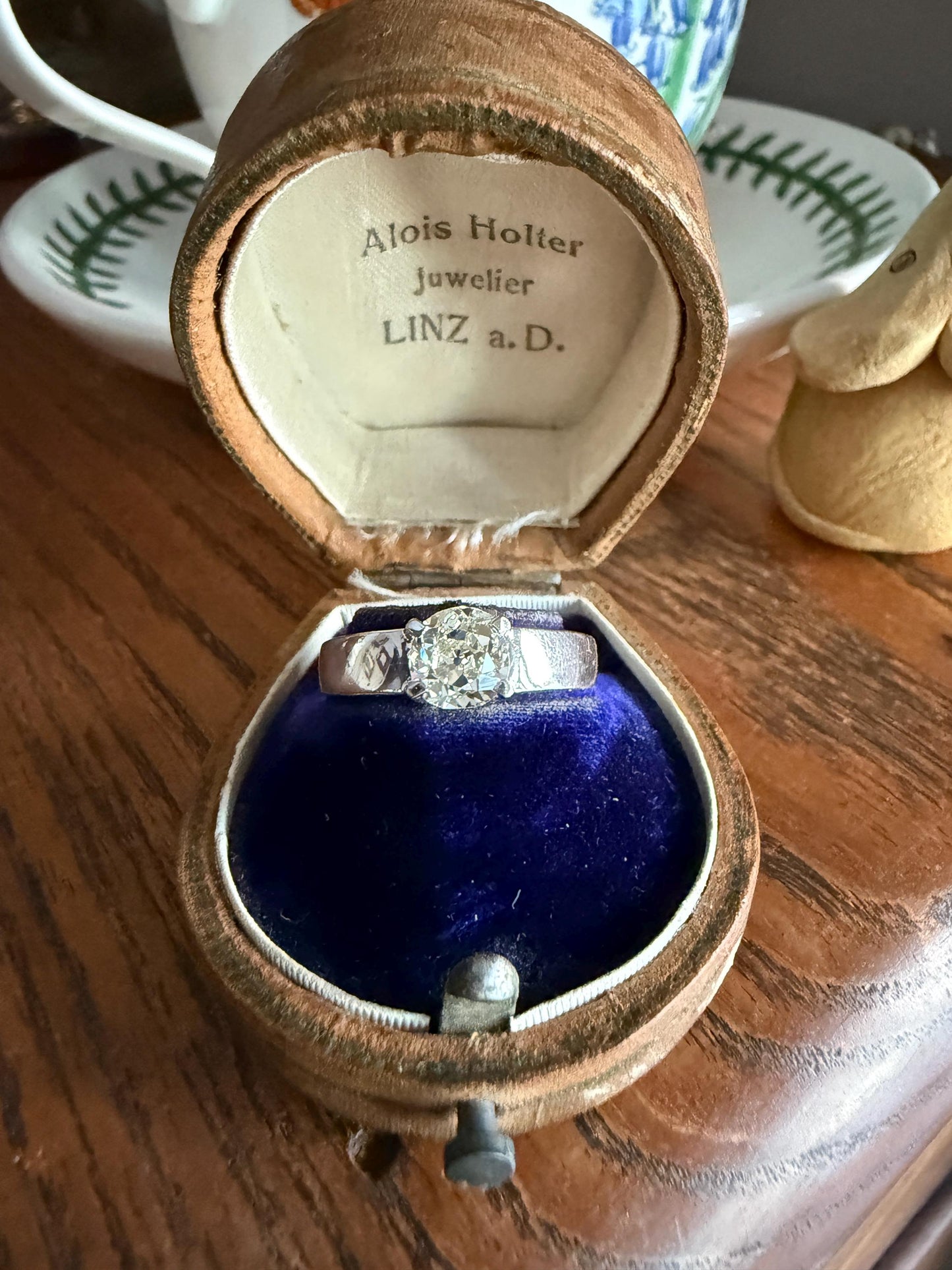 Vintage One Carat Antique Old Mine Cut DIAMOND Ring Stacker Band 7.7g 18k White Gold Solitaire Geometric Engagement 1Ctw OmC