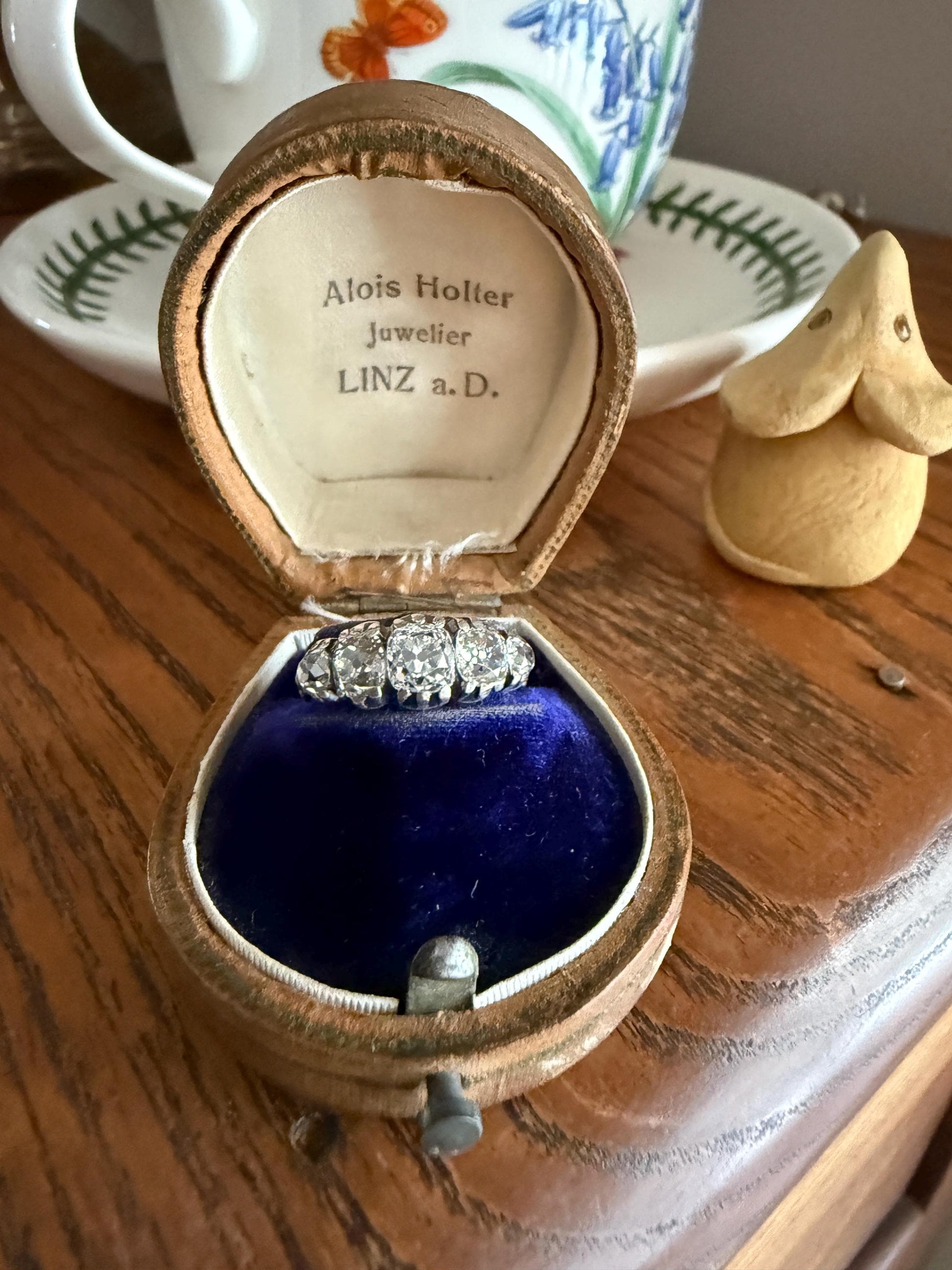 Chunky 2 Carats Old Mine Cut DIAMOND Five Stone Stacker Band Early Victorian Open Back Antique 18k Gold Silver Collet Georgian Stacker OMC