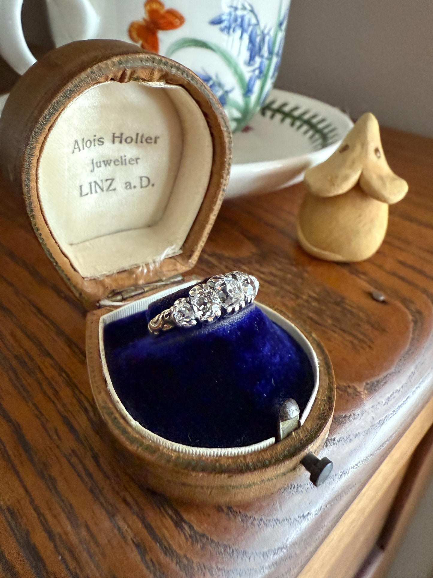 Chunky 2 Carats Old Mine Cut DIAMOND Five Stone Stacker Band Early Victorian Open Back Antique 18k Gold Silver Collet Georgian Stacker OMC