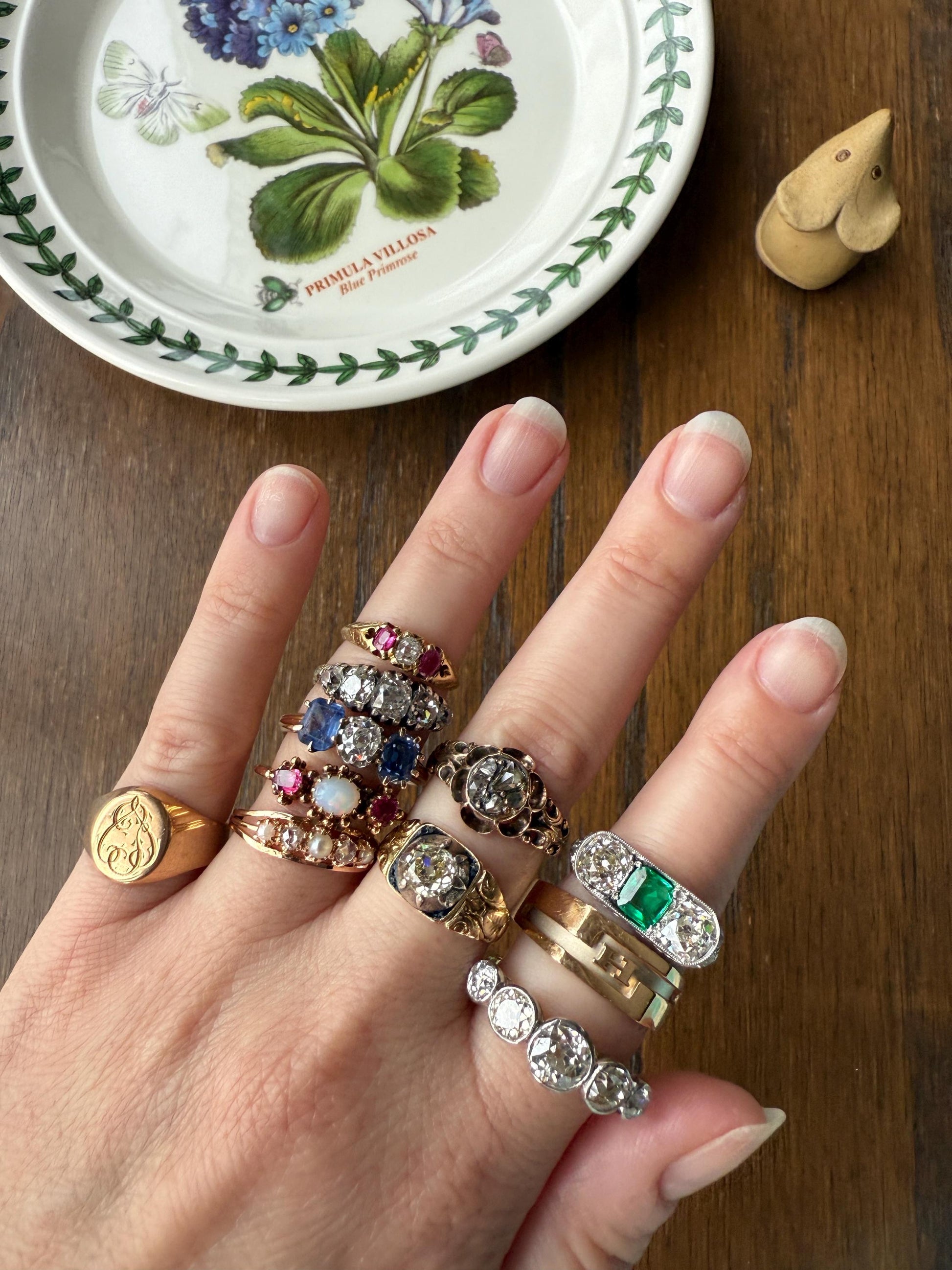 Special Antique Natural Emerald 2 Carats Old Mine Cut DIAMOND Three Stone Ring Boxed Platinum Green Art Deco Ornate Filigree Stacker