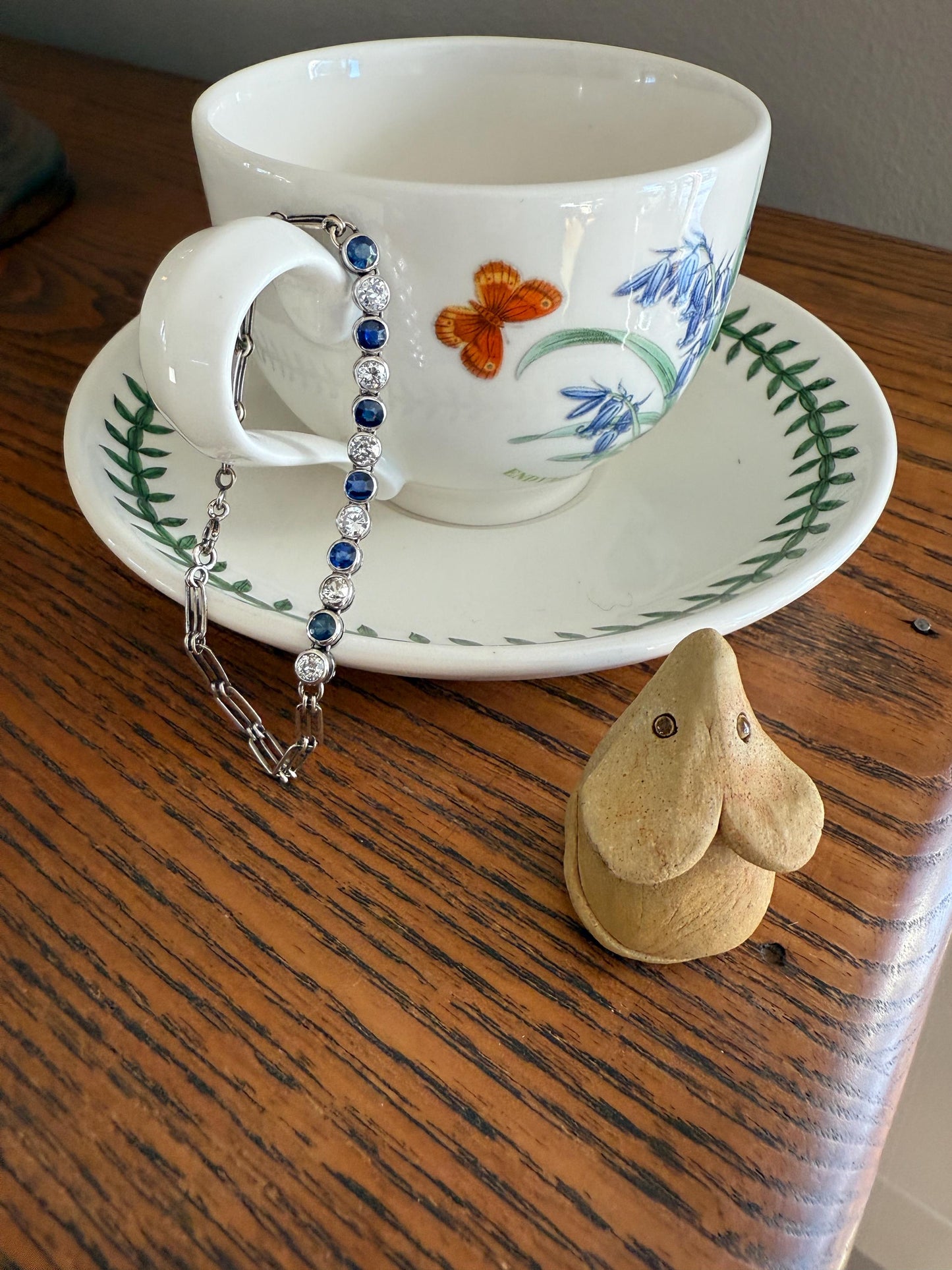 Art Deco SAPPHIRE Old Mine & Transitional Cut DIAMOND Tennis Bracelet 18k White Gold Vintage Bezel Set Milgrain Wriststack 5Ctw Stacker