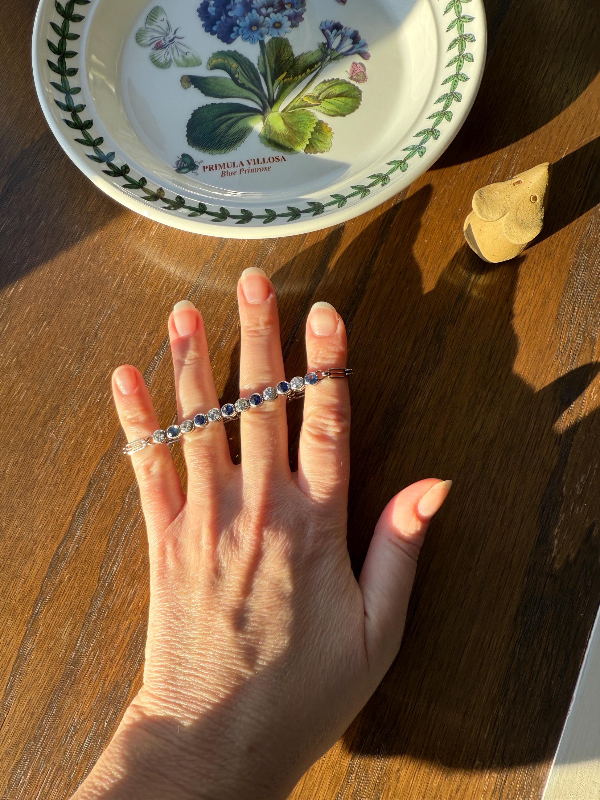 Art Deco SAPPHIRE Old Mine & Transitional Cut DIAMOND Tennis Bracelet 18k White Gold Vintage Bezel Set Milgrain Wriststack 5Ctw Stacker