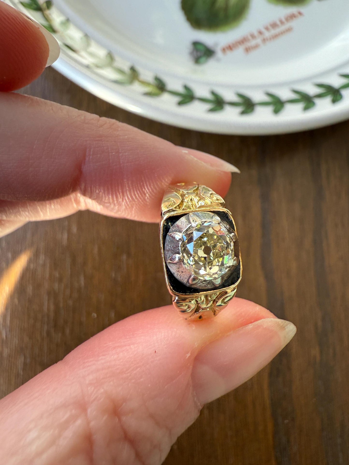 Chunky One Carat Old Mine Cut DIAMOND Solitaire Georgian to Early Victorian Open Back Antique 18k Gold Silver Collet Ornate Stacker OMC