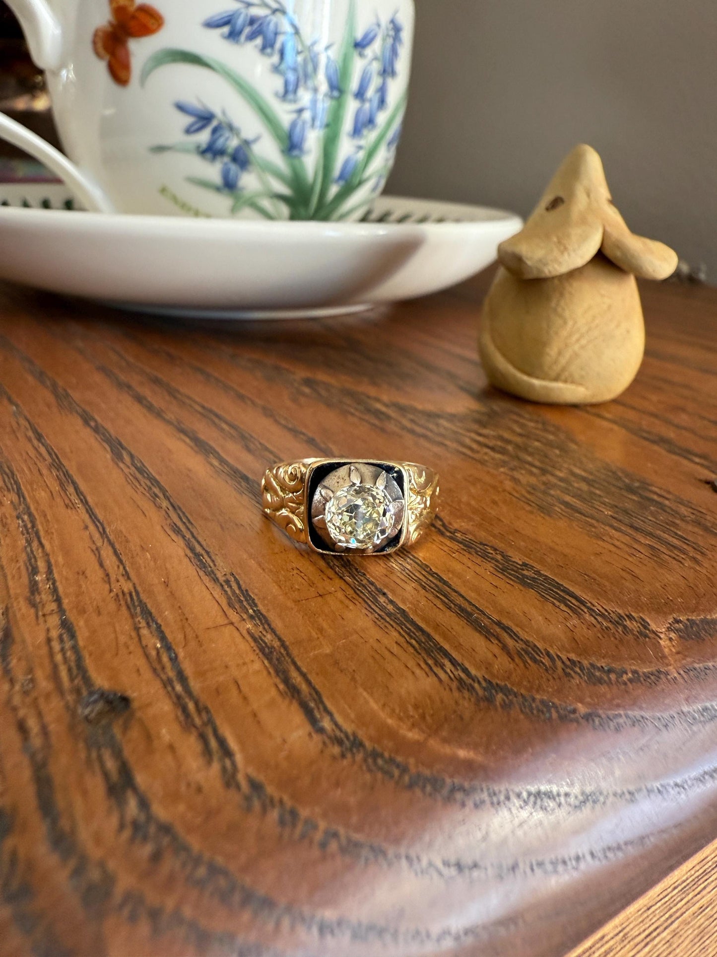Chunky One Carat Old Mine Cut DIAMOND Solitaire Georgian to Early Victorian Open Back Antique 18k Gold Silver Collet Ornate Stacker OMC
