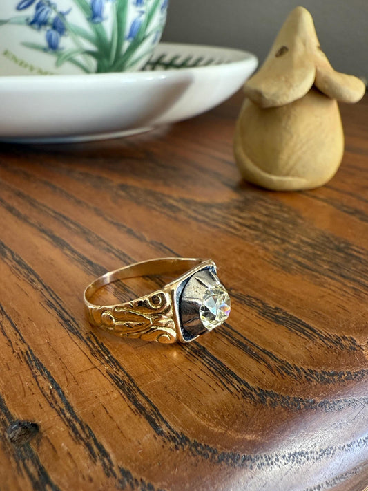Chunky One Carat Old Mine Cut DIAMOND Solitaire Georgian to Early Victorian Open Back Antique 18k Gold Silver Collet Ornate Stacker OMC