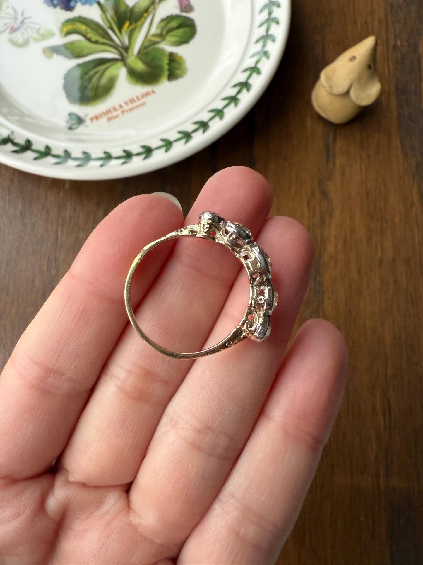 Large Antique 3 CARATS Old Mine Cut DIAMOND Five Stone Stacker Band Bezel Set Edwardian 18k Gold Big Finger Size 3Ctw OMC