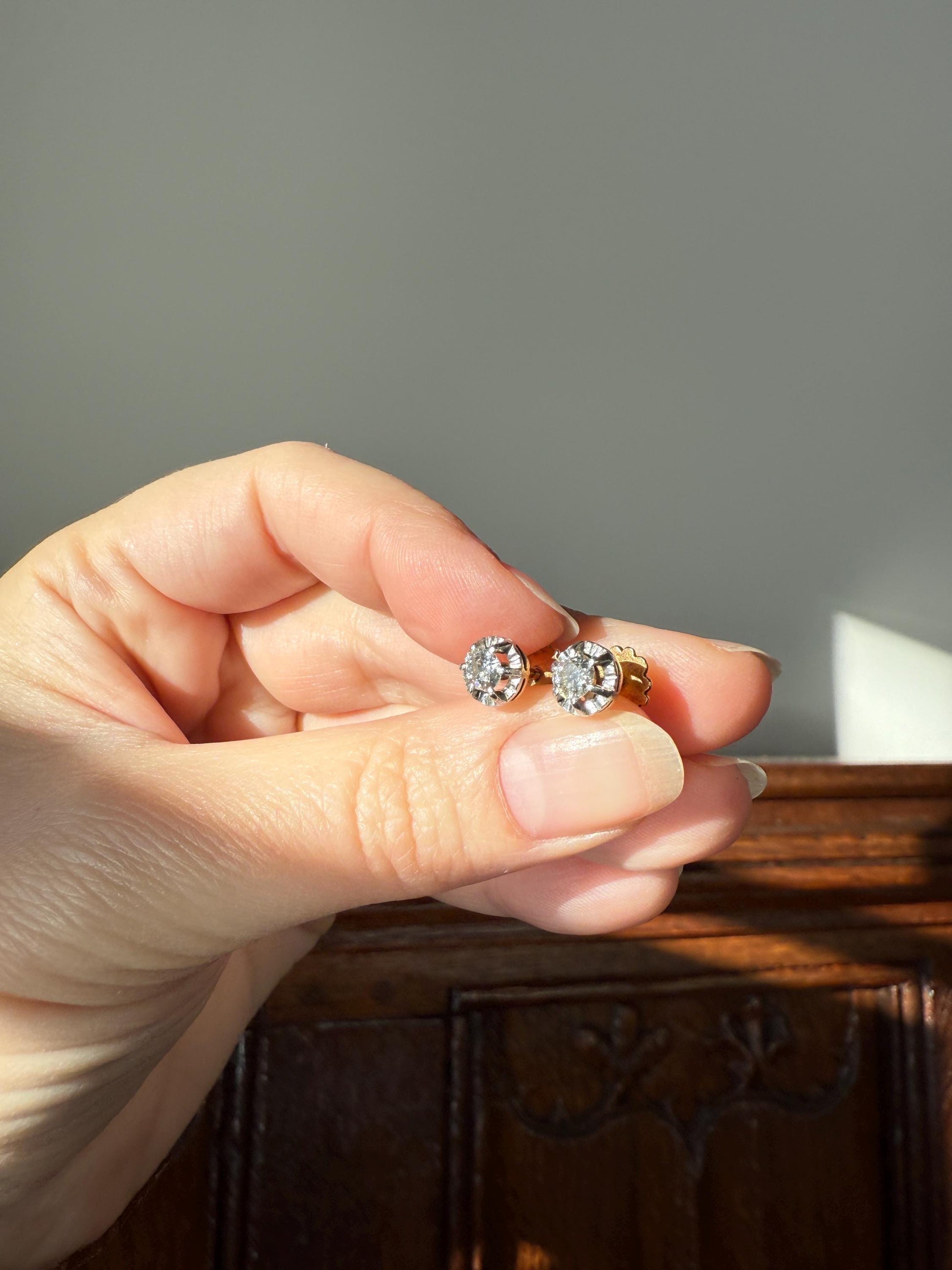 Antique .56 Carat Tdw Old Mine Cut DIAMOND Studs 18k Gold Screw Back Stud EARRINGS French Romantic Gift Belle Epoque Bridal Minimalist