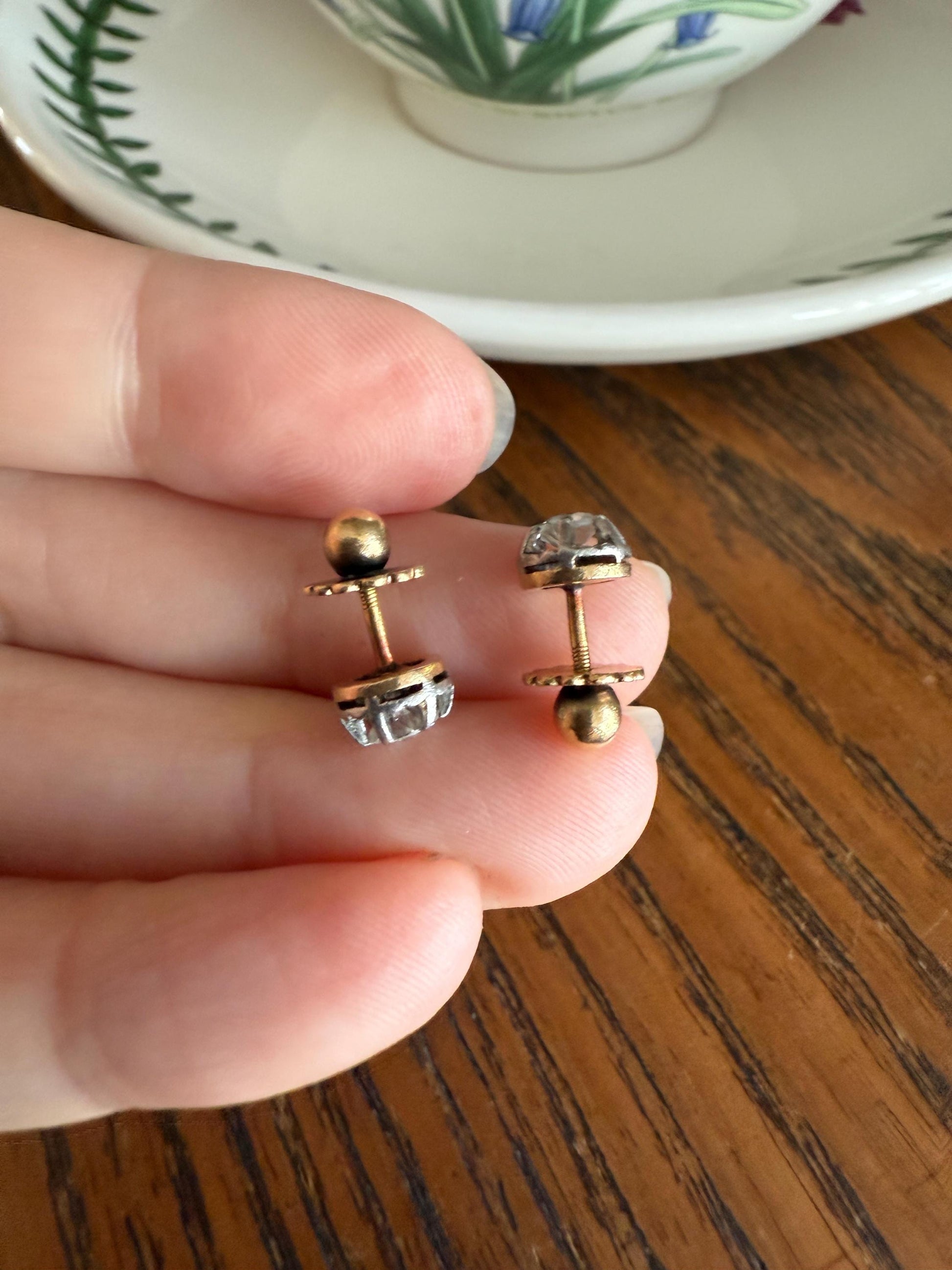 Antique .56 Carat Tdw Old Mine Cut DIAMOND Studs 18k Gold Screw Back Stud EARRINGS French Romantic Gift Belle Epoque Bridal Minimalist