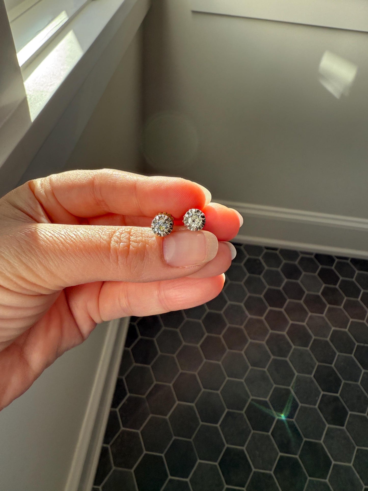 Antique .56 Carat Tdw Old Mine Cut DIAMOND Studs 18k Gold Screw Back Stud EARRINGS French Romantic Gift Belle Epoque Bridal Minimalist