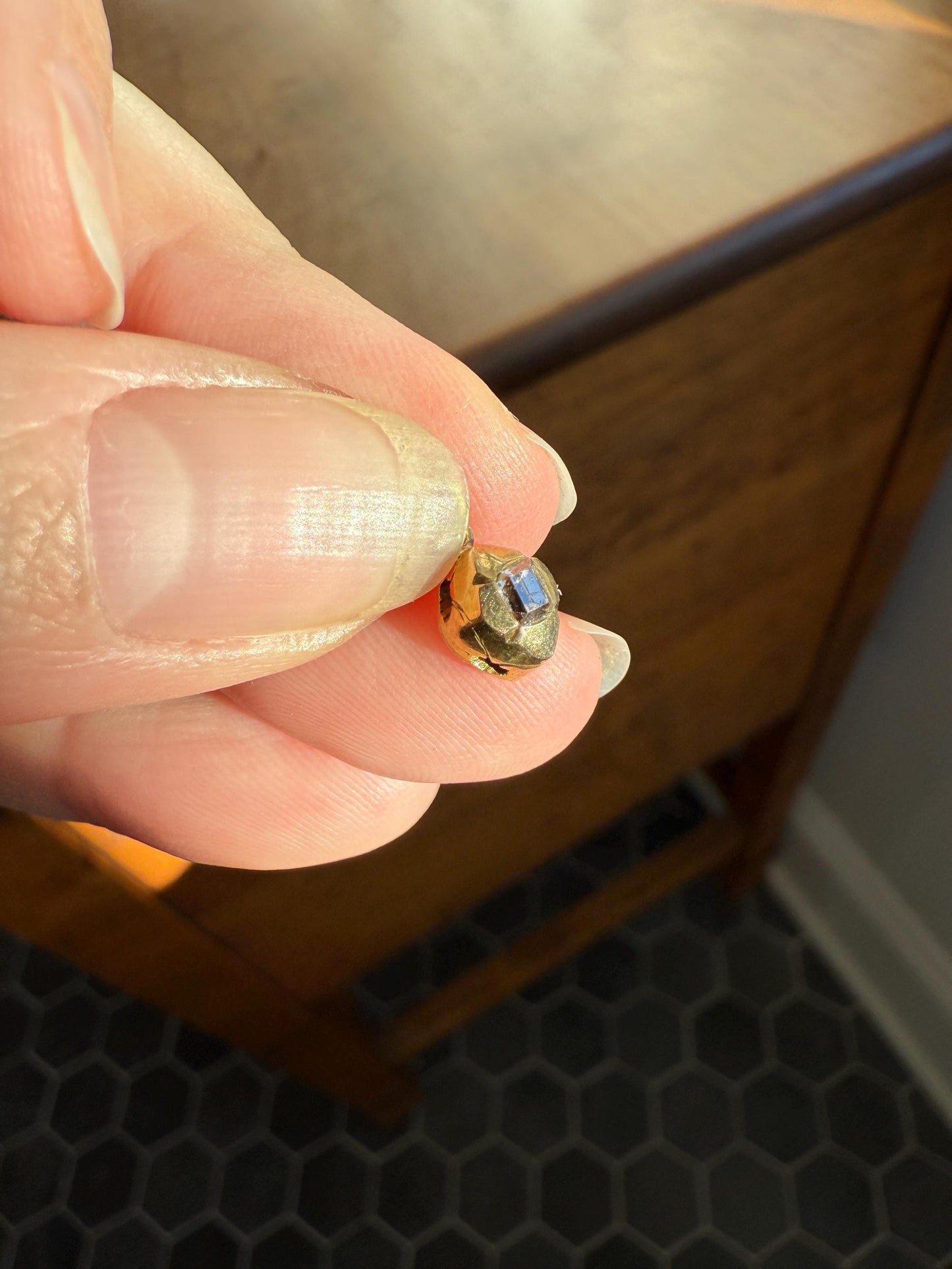 GEORGIAN Era Table Cut DIAMOND Eye Clean Teensiest Tiniest Pendant 18k Gold Pie Crust Bracelet or Necklace Charm Dainty Minimalist Drop