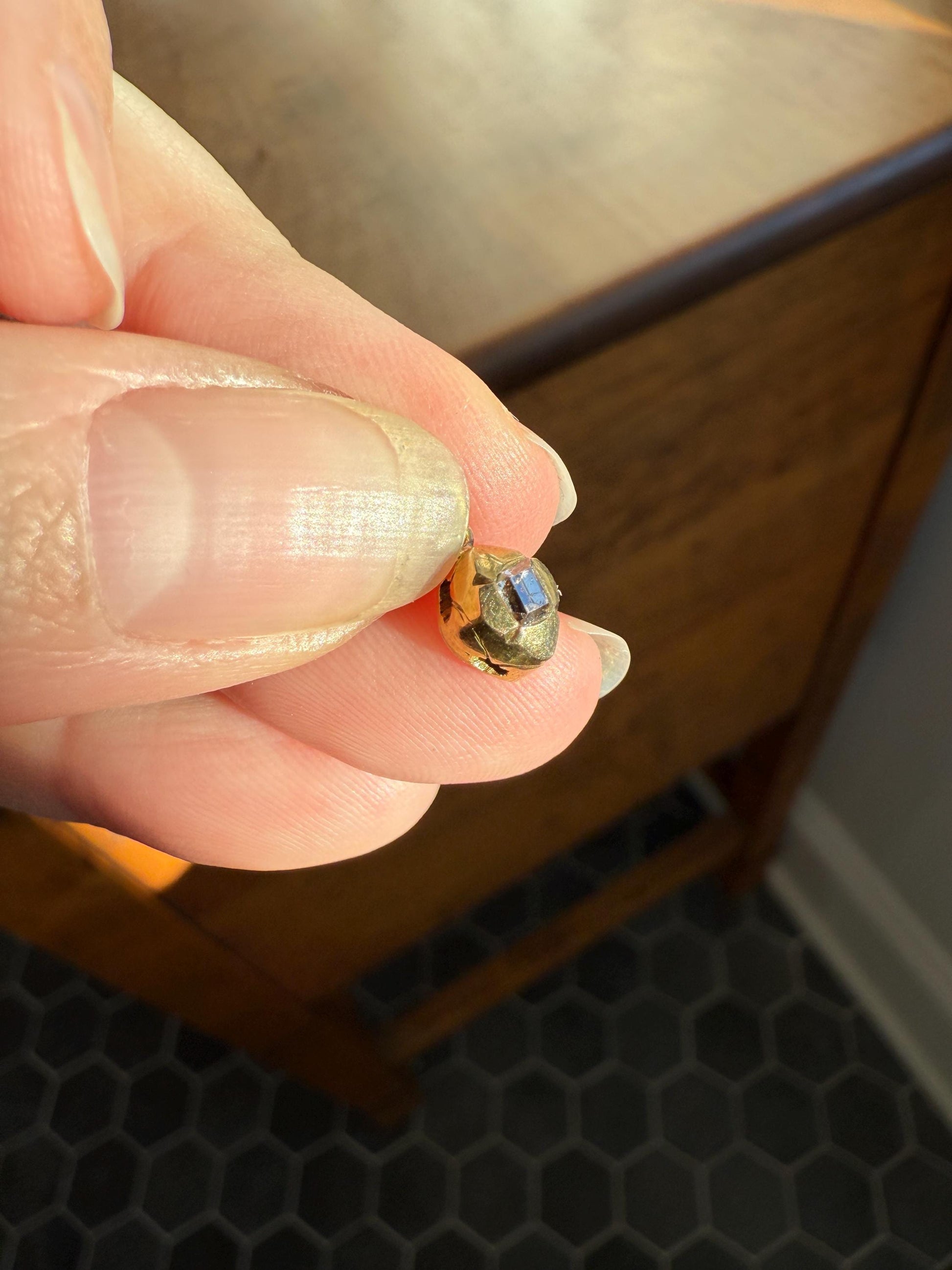GEORGIAN Era Table Cut DIAMOND Eye Clean Teensiest Tiniest Pendant 18k Gold Pie Crust Bracelet or Necklace Charm Dainty Minimalist Drop