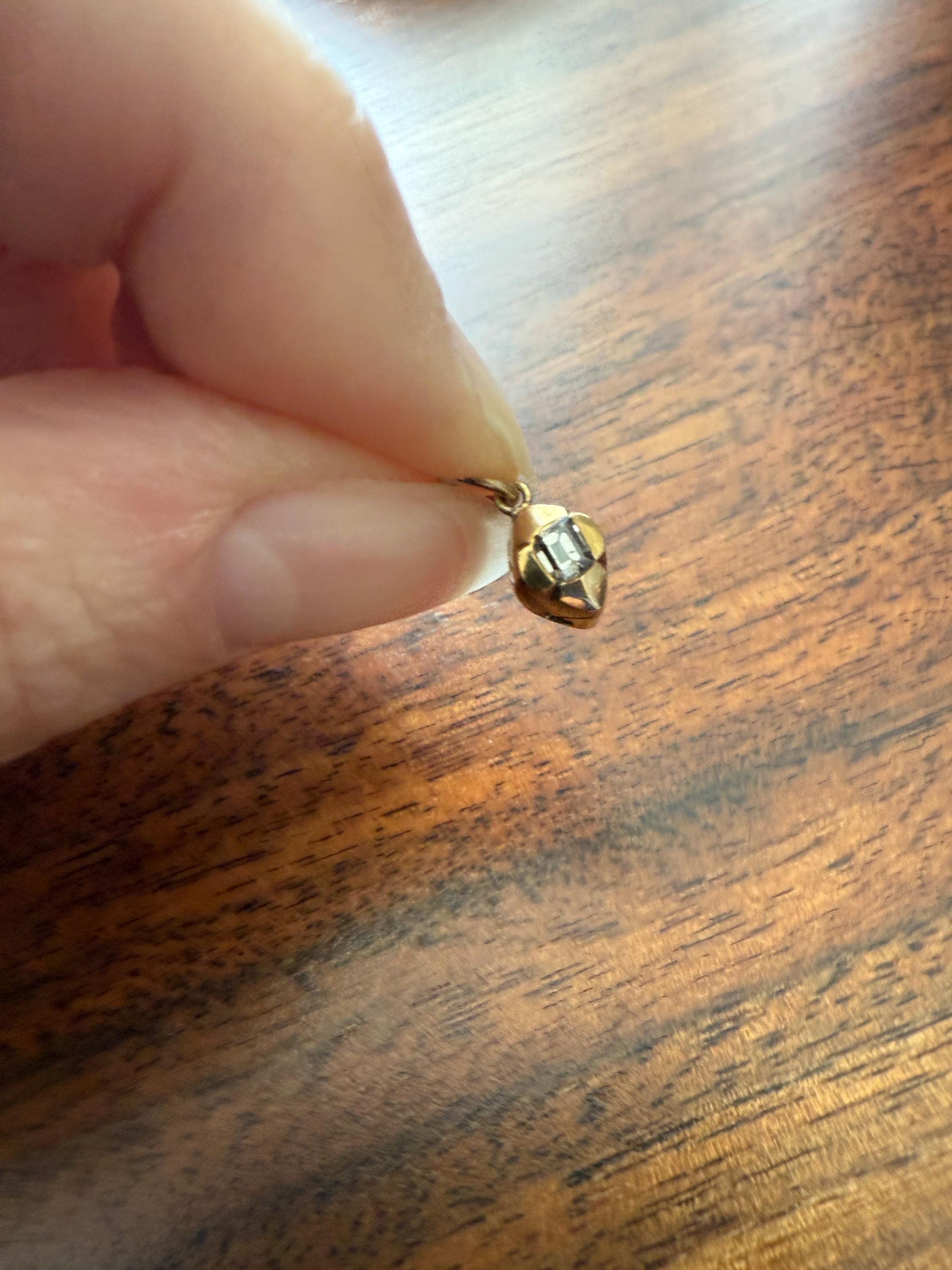 GEORGIAN Era Table Cut DIAMOND Eye Clean Teensiest Tiniest Pendant 18k Gold Pie Crust Bracelet or Necklace Charm Dainty Minimalist Drop