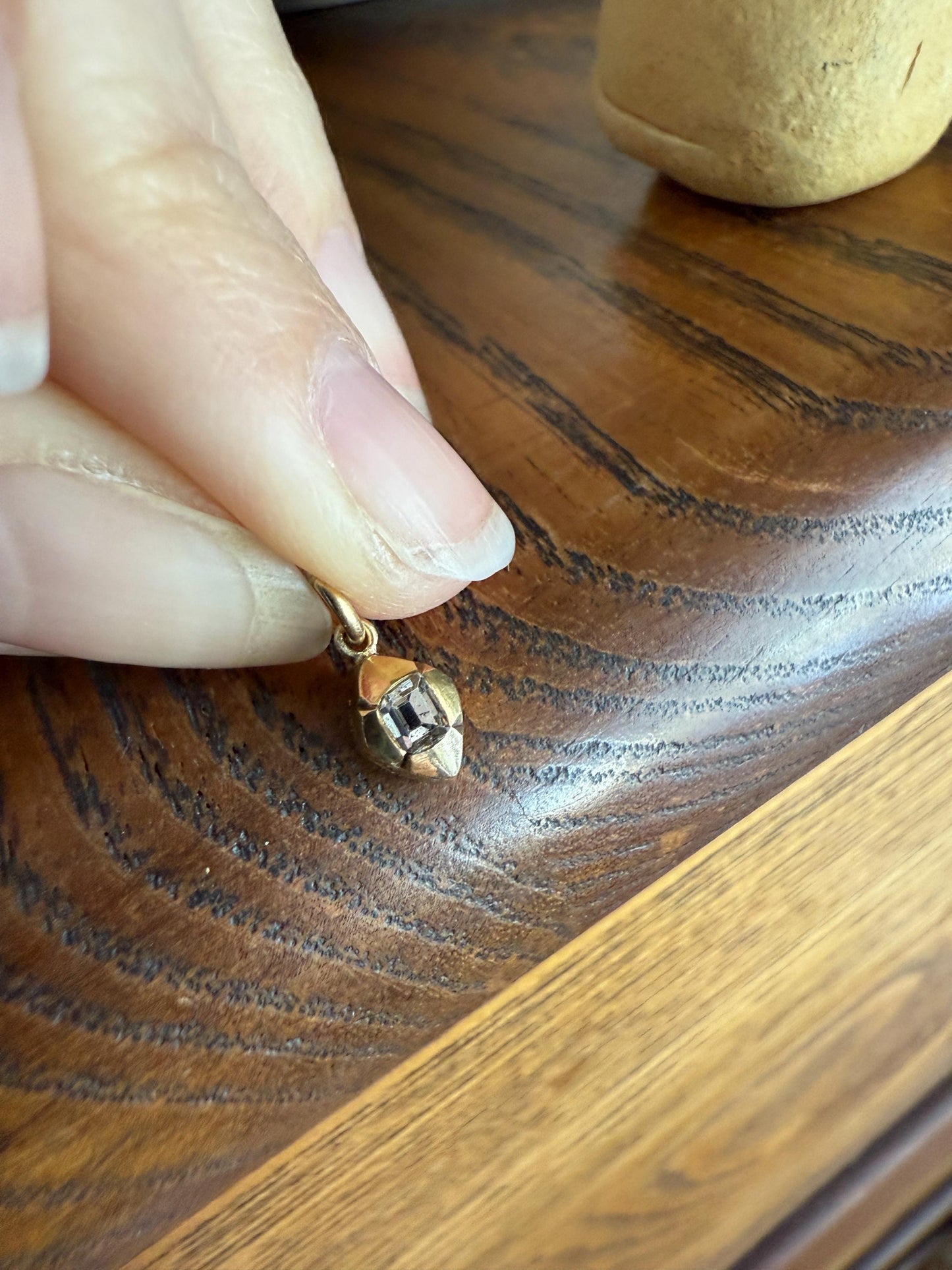 GEORGIAN Era Table Cut DIAMOND Eye Clean Teensiest Tiniest Pendant 18k Gold Pie Crust Bracelet or Necklace Charm Dainty Minimalist Drop
