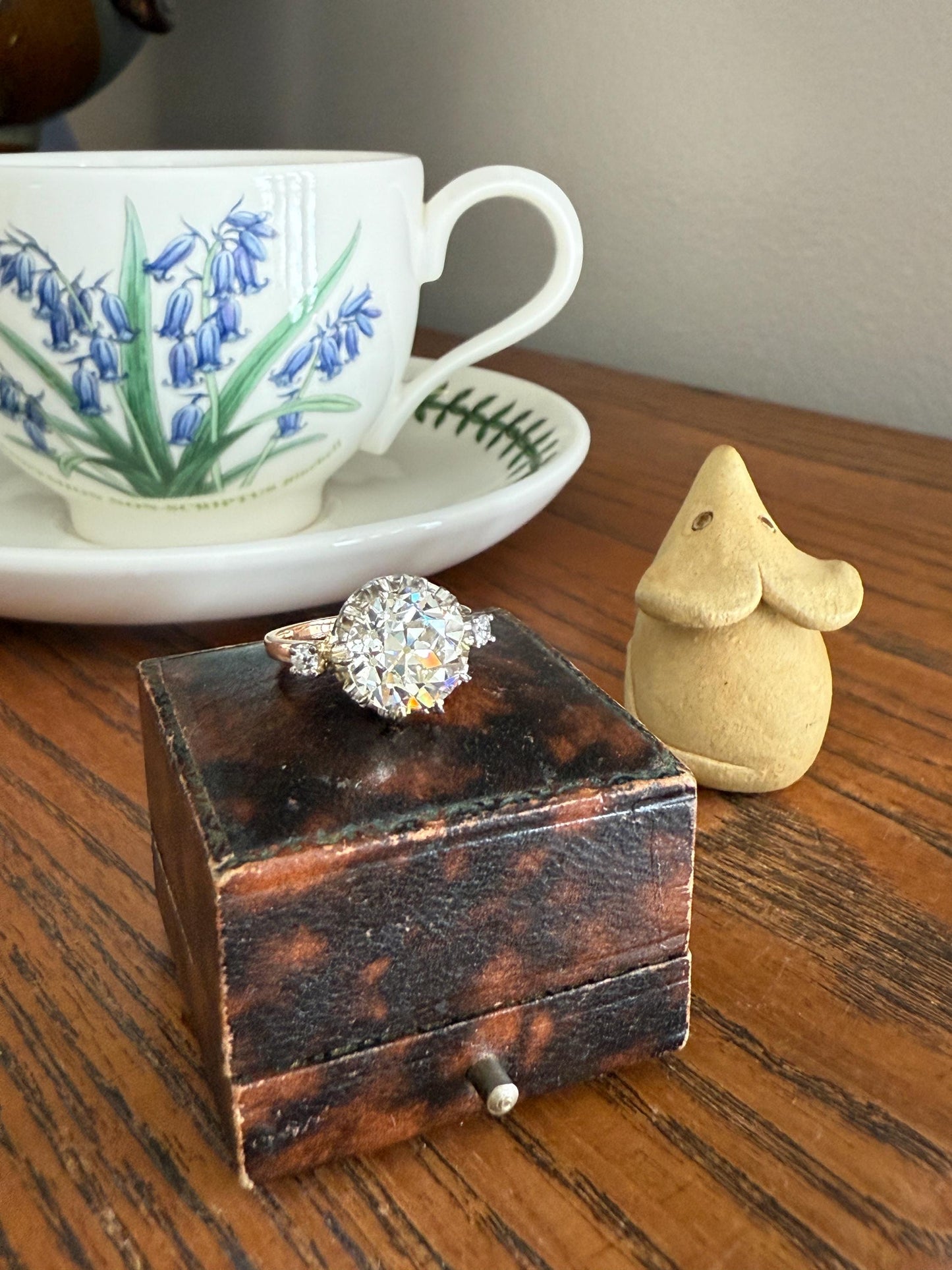 Special French Original Antique 4.07 CARAT Natural Old European Cut DIAMOND Eye Clean Solitaire Engagement Ring 18k Rosy Gold Platinum