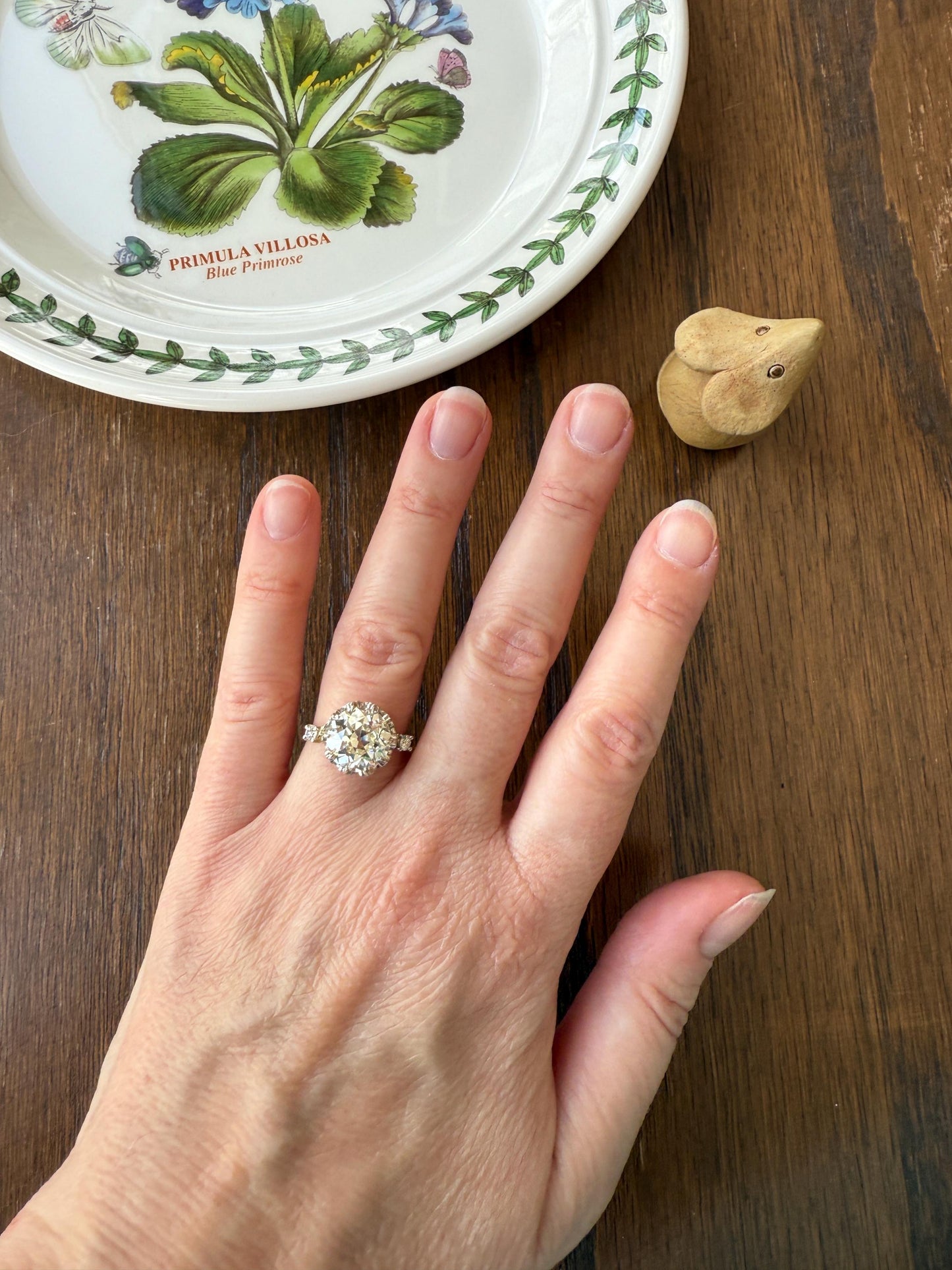 Special French Original Antique 4.07 CARAT Natural Old European Cut DIAMOND Eye Clean Solitaire Engagement Ring 18k Rosy Gold Platinum