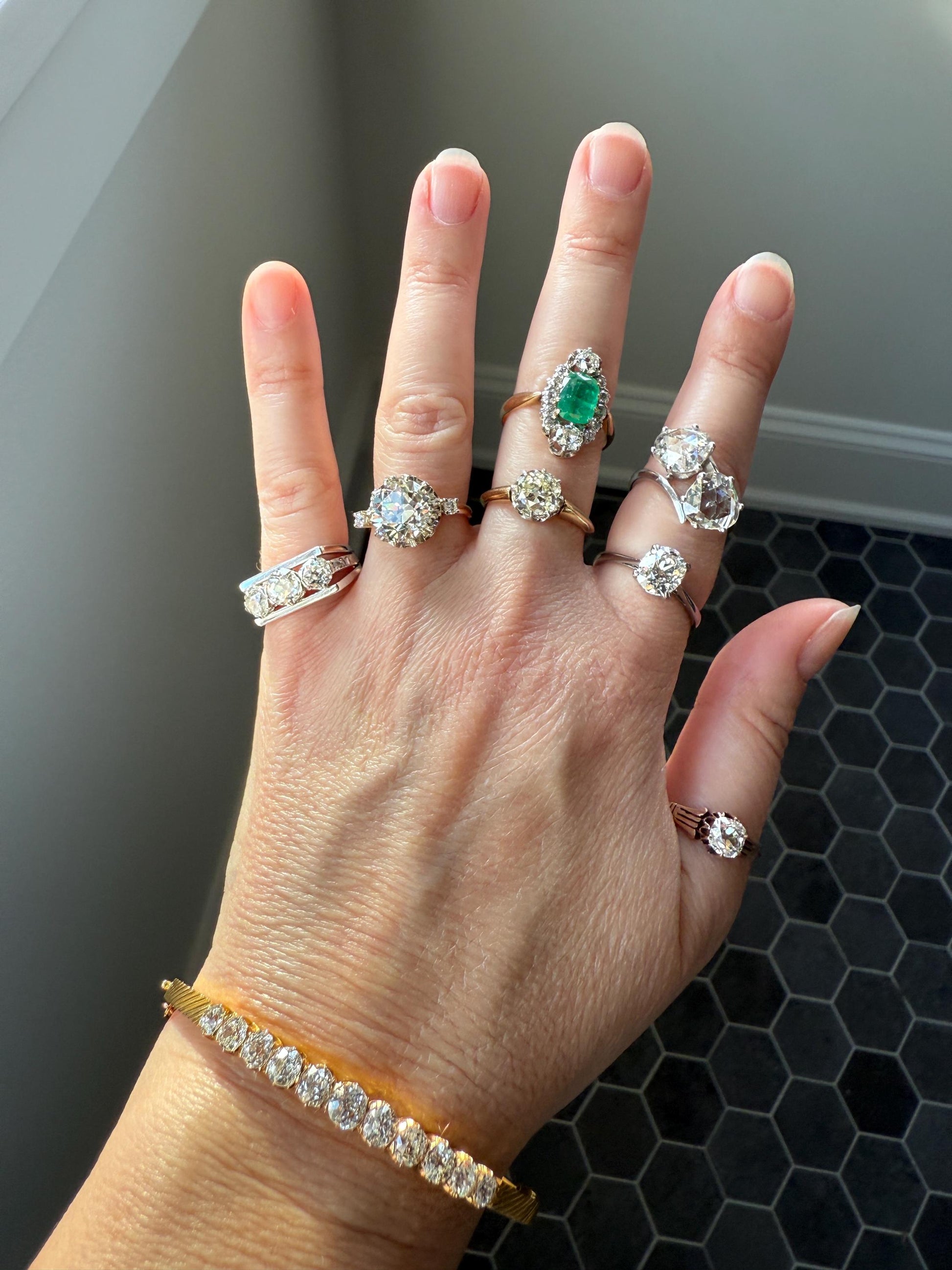 Special French Original Antique 4.07 CARAT Natural Old European Cut DIAMOND Eye Clean Solitaire Engagement Ring 18k Rosy Gold Platinum