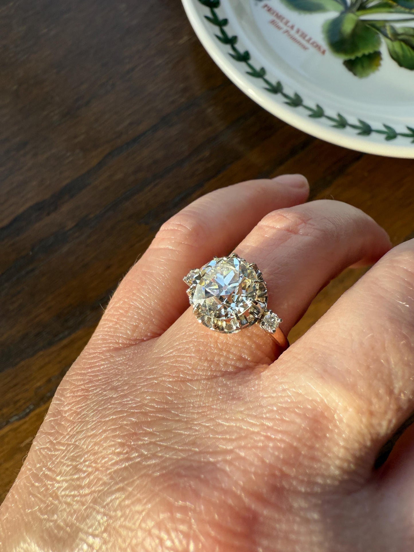 Special French Original Antique 4.07 CARAT Natural Old European Cut DIAMOND Eye Clean Solitaire Engagement Ring 18k Rosy Gold Platinum