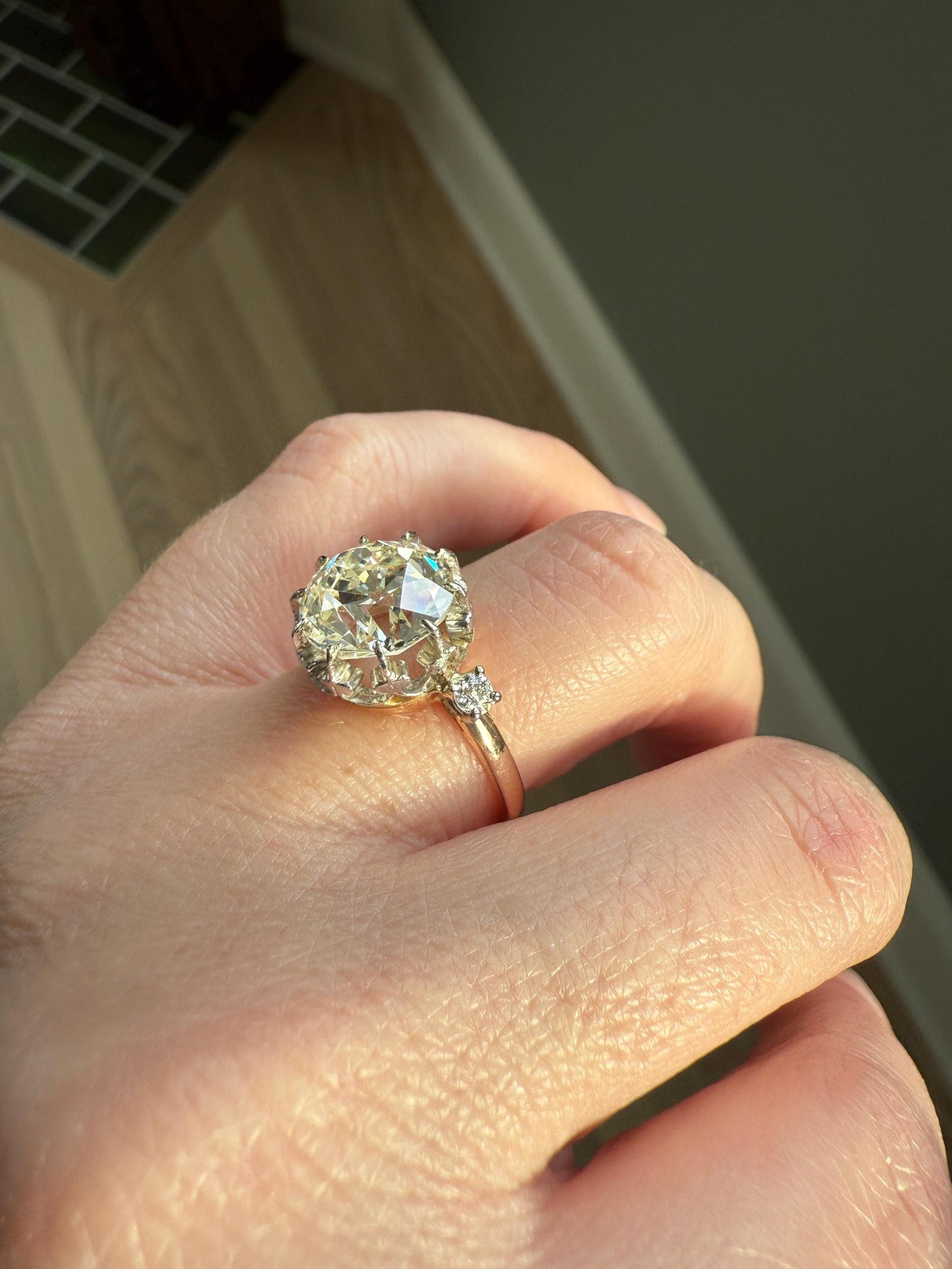 Special French Original Antique 4.07 CARAT Natural Old European Cut DIAMOND Eye Clean Solitaire Engagement Ring 18k Rosy Gold Platinum