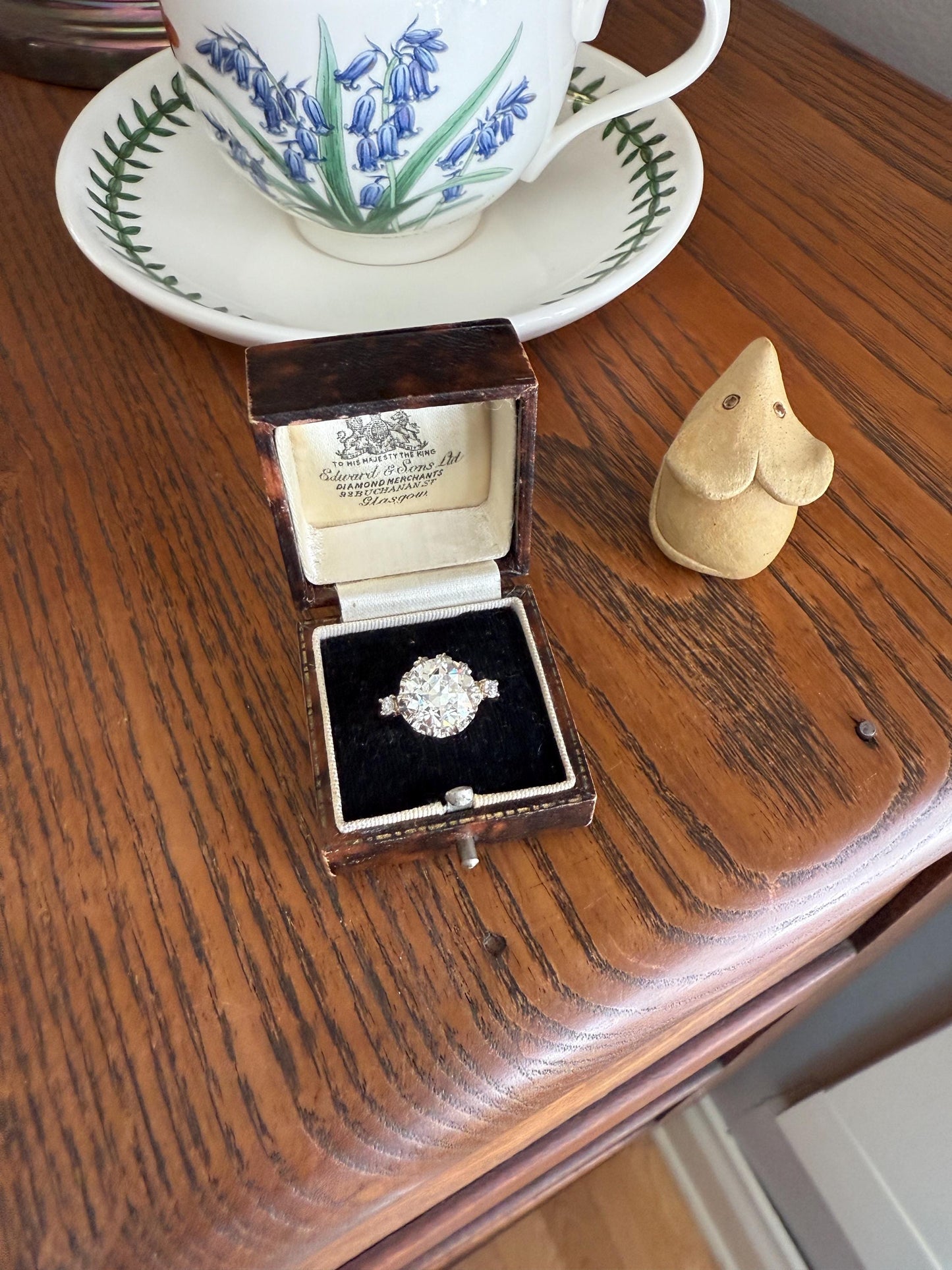 Special French Original Antique 4.07 CARAT Natural Old European Cut DIAMOND Eye Clean Solitaire Engagement Ring 18k Rosy Gold Platinum