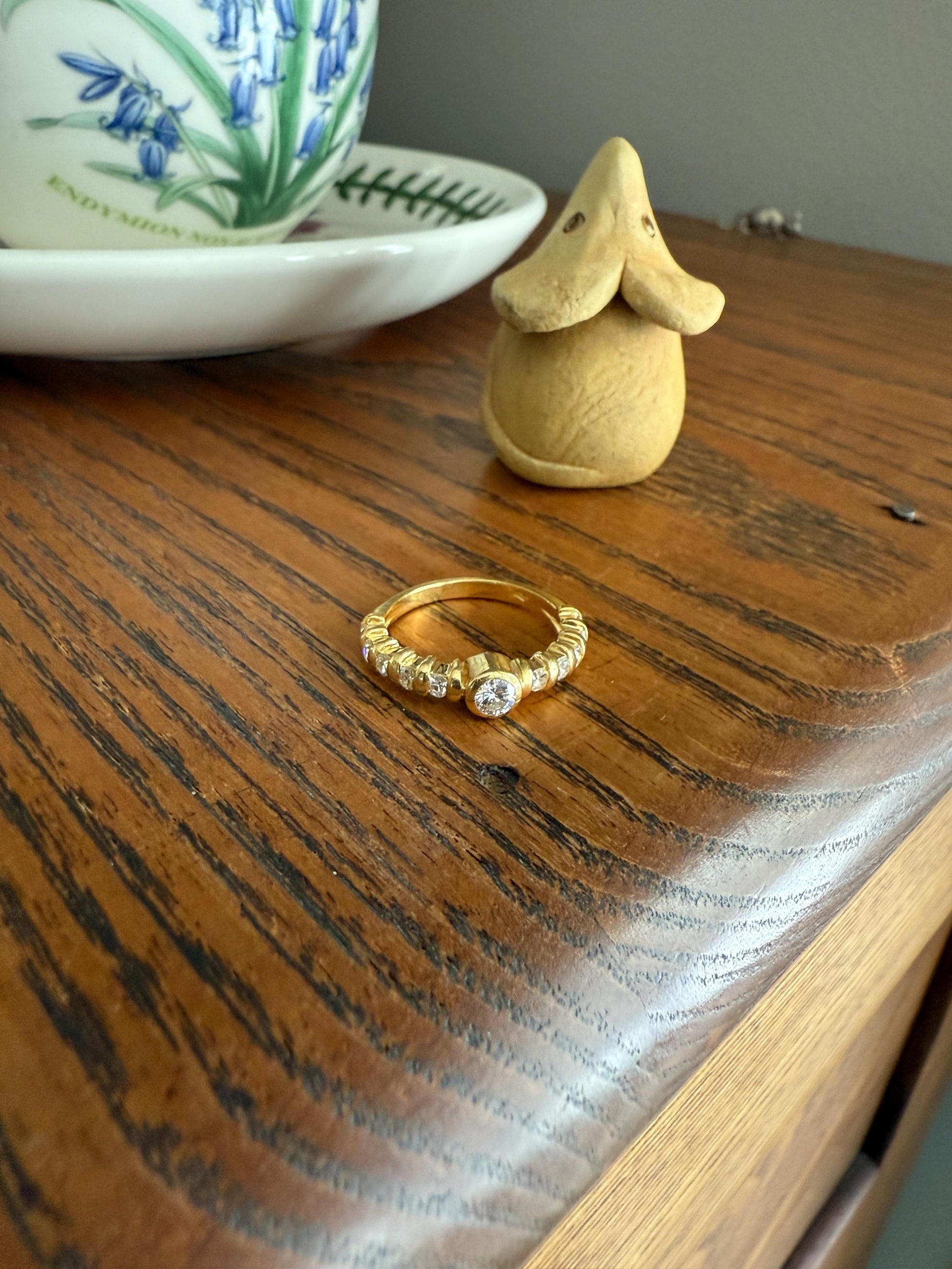 Vintage 18k Gold Diamond Bubble Band Stacker Ring Bezel Set with Accents Eleven Stone