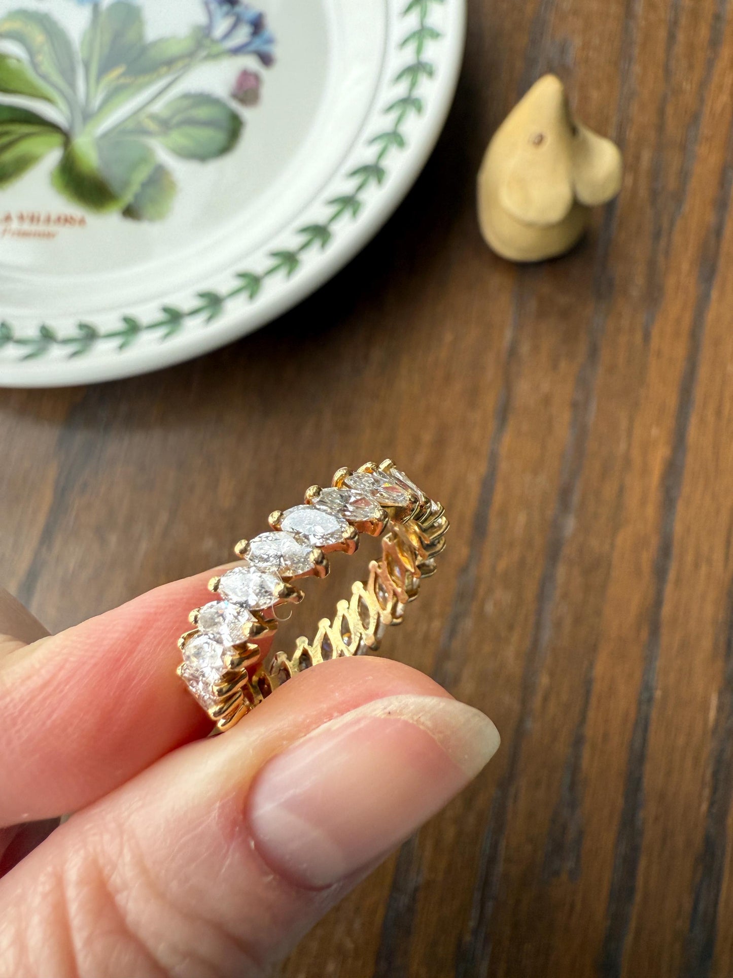 Vintage Two Carats Marquise Navette Cut DIAMOND Full Eternity Hoop Ring 18k Gold French Band Asymmetrical Angled Stacker