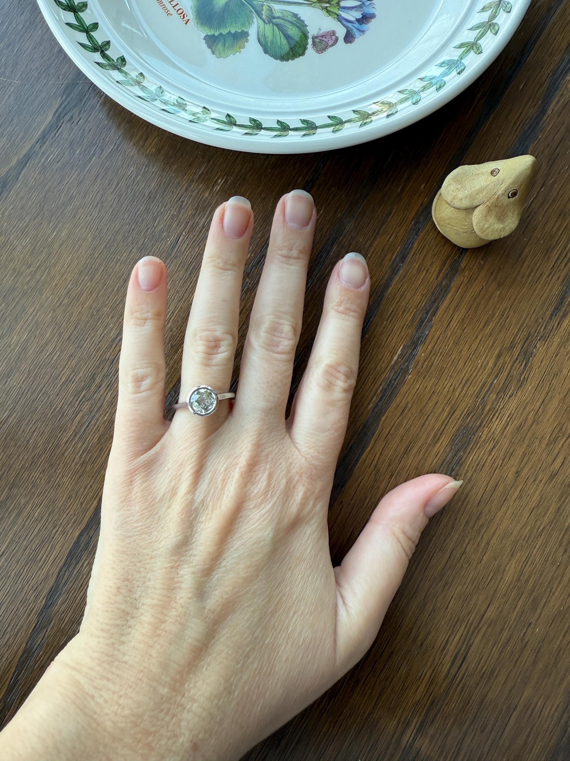 SPREADY Vintage 1.1 Carat Old Mine Cut DIAMOND Bezel Set Ring Art Deco Stacker Band 18k White Gold Solitaire Geometric Engagement