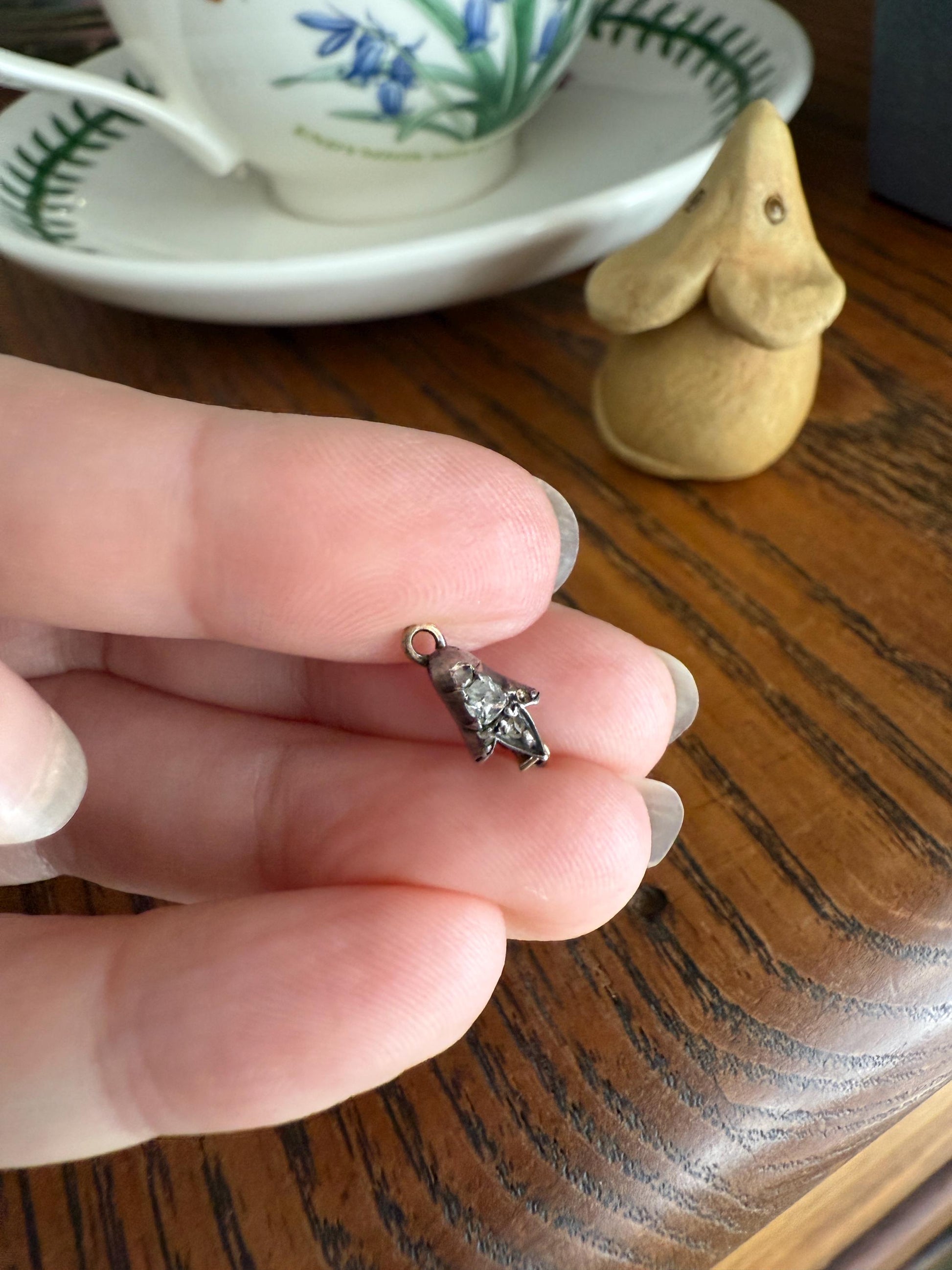 Teensy Tiny TULIP Antique Georgian Era Clasp Extender Connector 14k Gold Old Mine Rose Cut Diamond Silver Figural Necklace Bracelet Parts