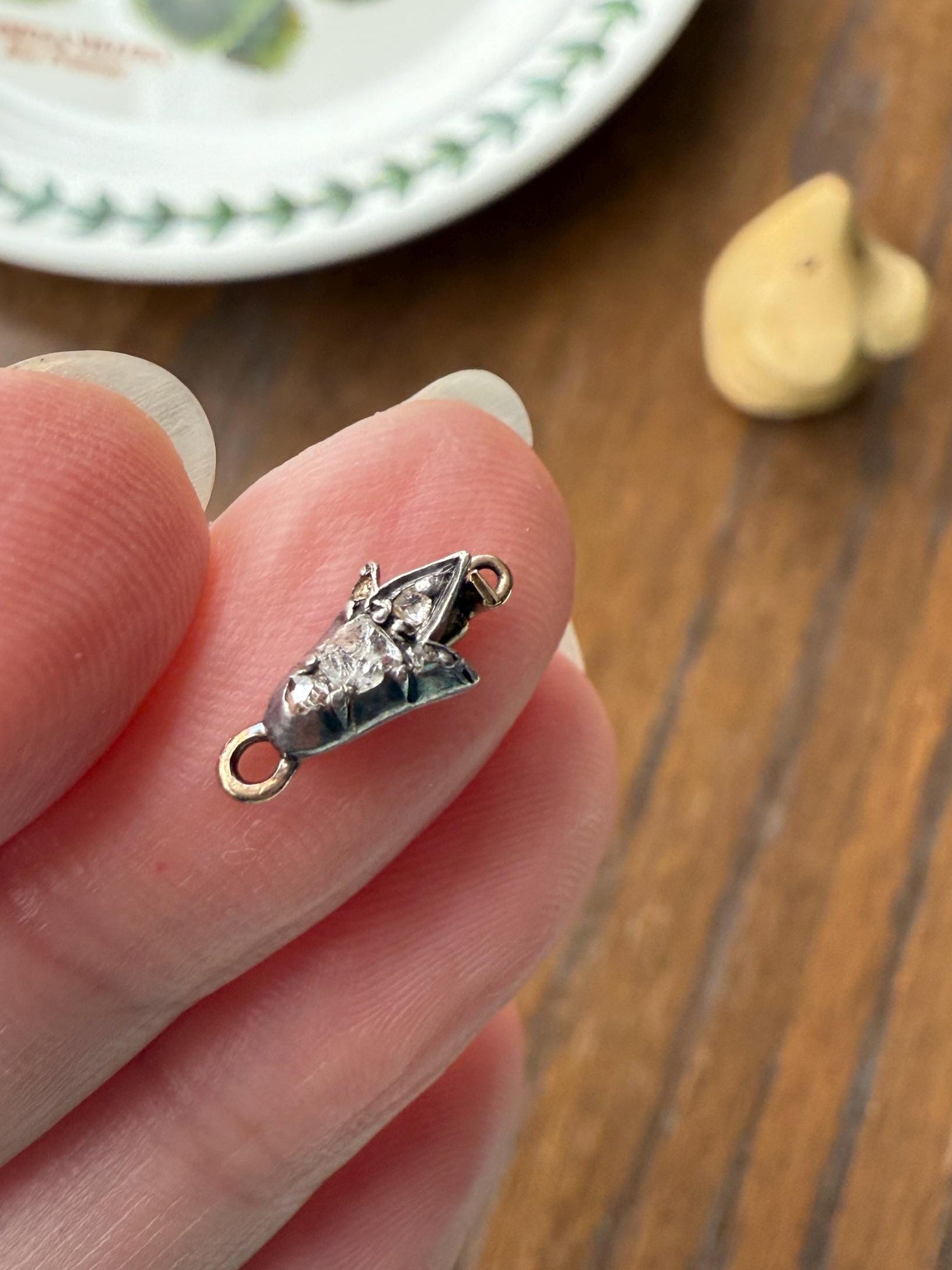 Teensy Tiny TULIP Antique Georgian Era Clasp Extender Connector 14k Gold Old Mine Rose Cut Diamond Silver Figural Necklace Bracelet Parts