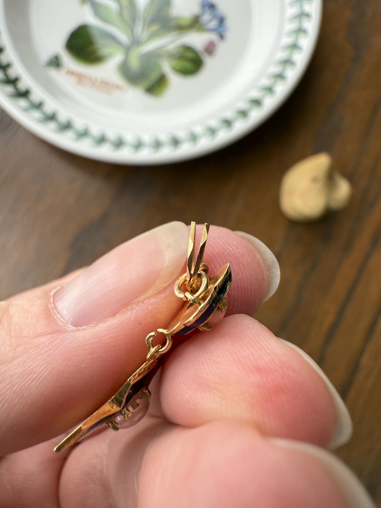 Antique CROSS Pendant French Victorian Cobalt Blue ENAMEL 18k Gold Paste Bead Locket ? Compartment Faceted Split Ring Religious Gift