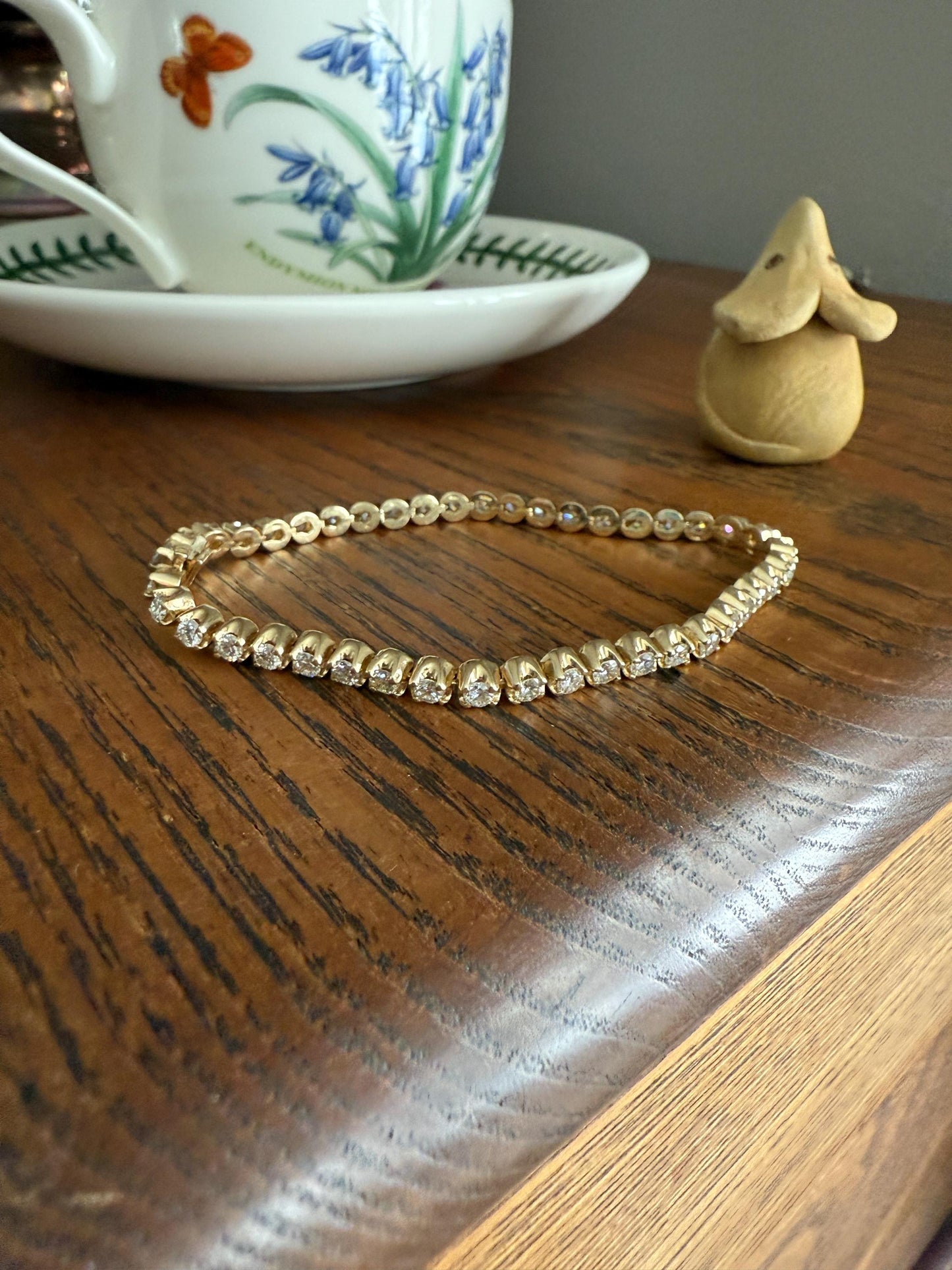 Vintage 3.5 CARAT Natural DIAMOND Tennis Bracelet Line Eternity 14k Yellow Gold Solid 43 Stones