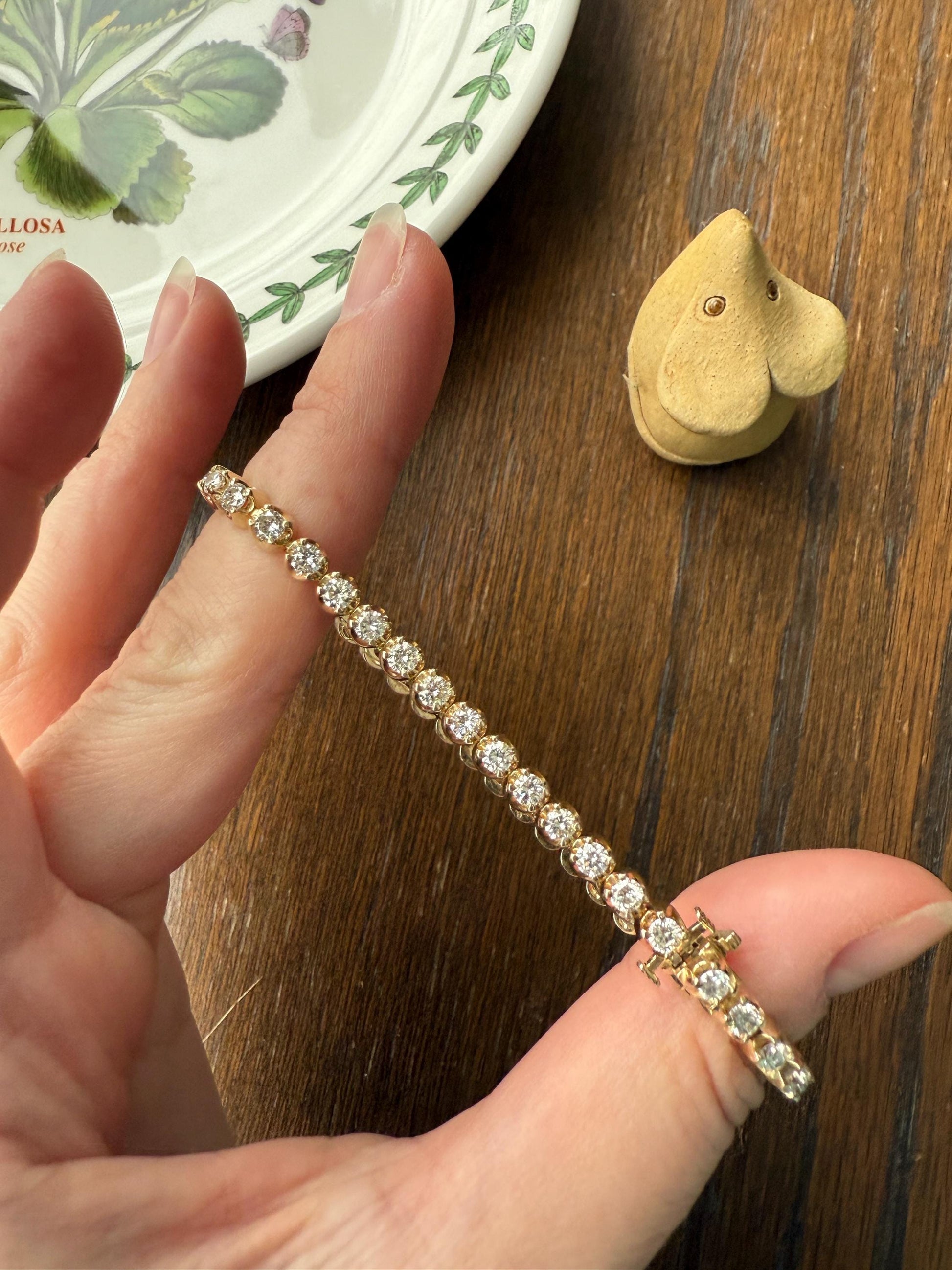 Vintage 3.5 CARAT Natural DIAMOND Tennis Bracelet Line Eternity 14k Yellow Gold Solid 43 Stones