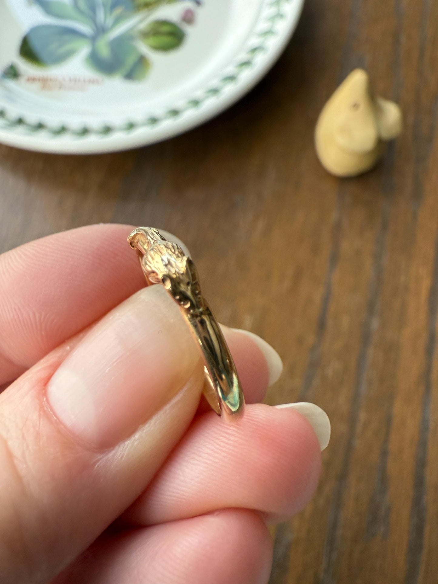 A Mouse from Mouse's House Figural 9k Gold Solid Band Stacker Ring Victorian Style Animal Jewelry Personal Collection Release : )