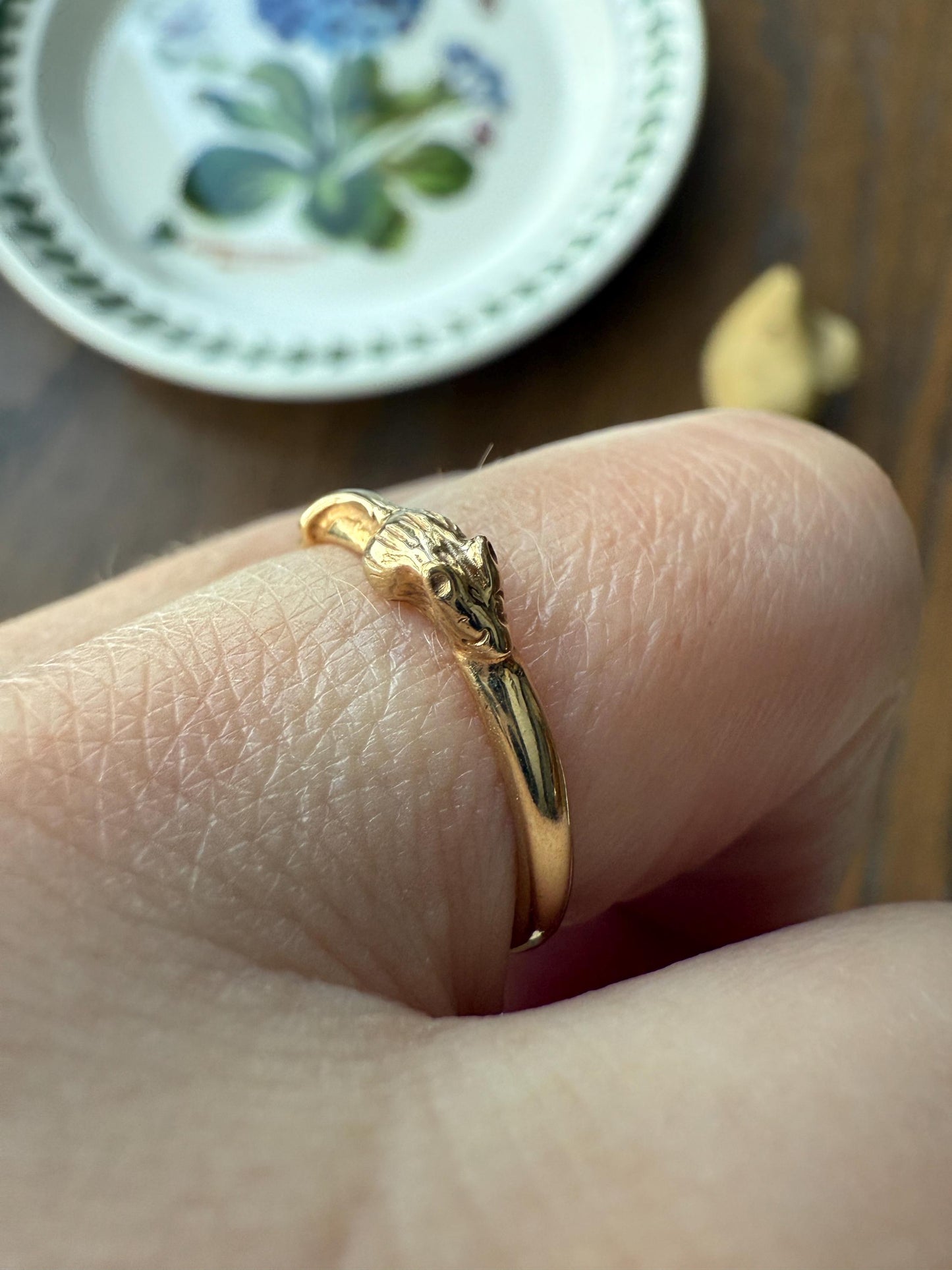 A Mouse from Mouse's House Figural 9k Gold Solid Band Stacker Ring Victorian Style Animal Jewelry Personal Collection Release : )