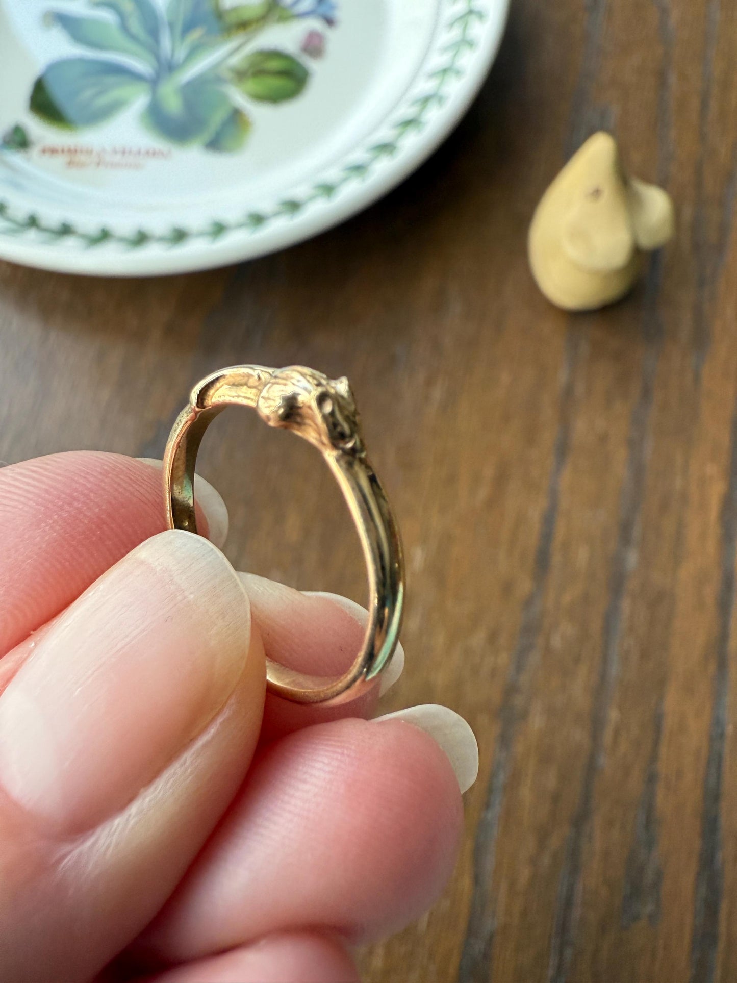 A Mouse from Mouse's House Figural 9k Gold Solid Band Stacker Ring Victorian Style Animal Jewelry Personal Collection Release : )