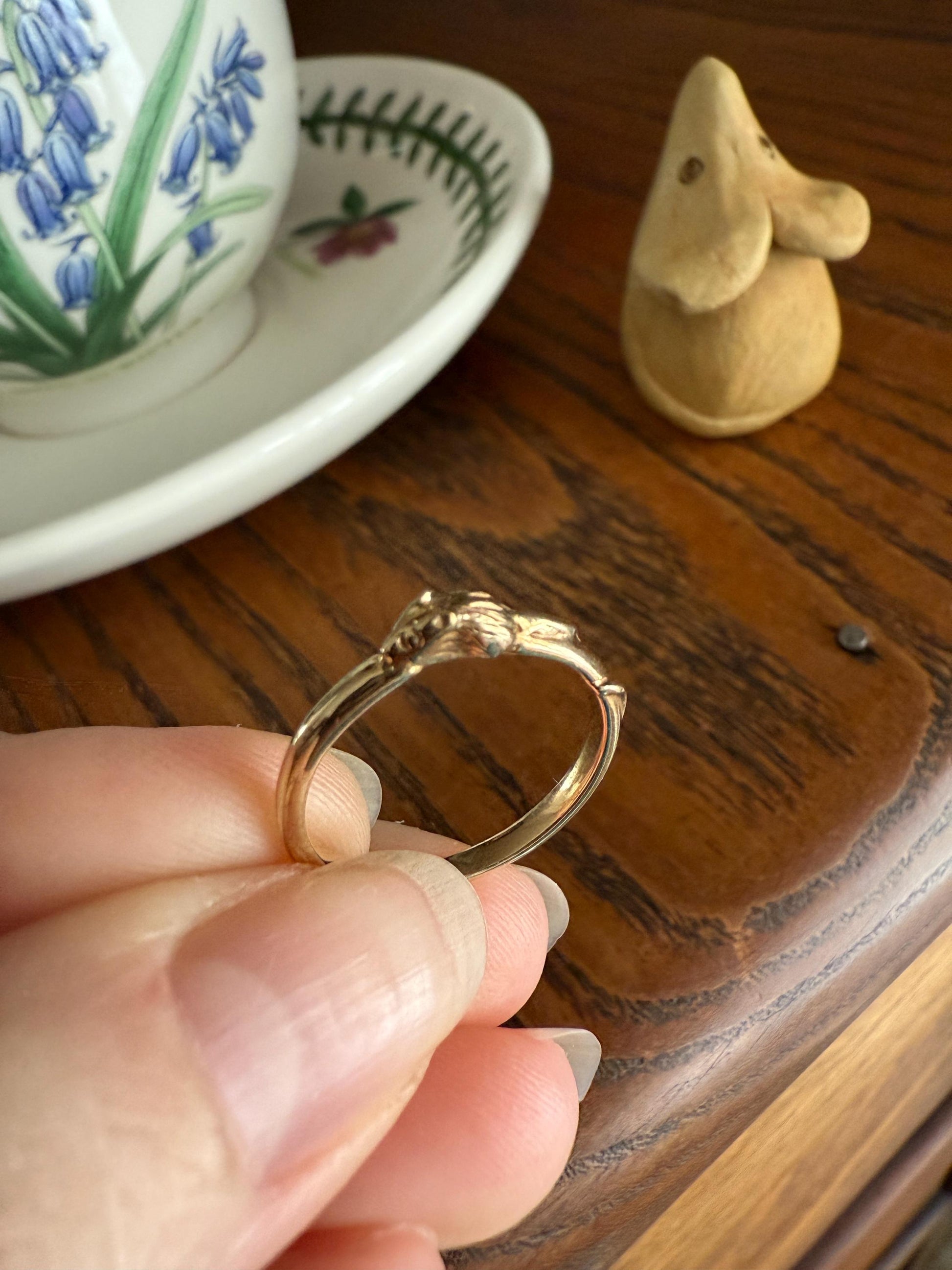 A Mouse from Mouse's House Figural 9k Gold Solid Band Stacker Ring Victorian Style Animal Jewelry Personal Collection Release : )