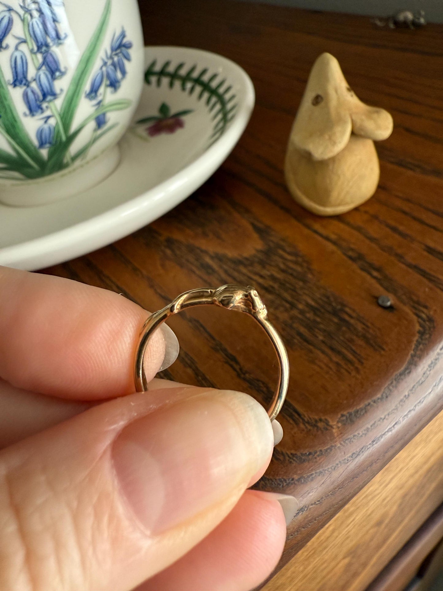 A Mouse from Mouse's House Figural 9k Gold Solid Band Stacker Ring Victorian Style Animal Jewelry Personal Collection Release : )
