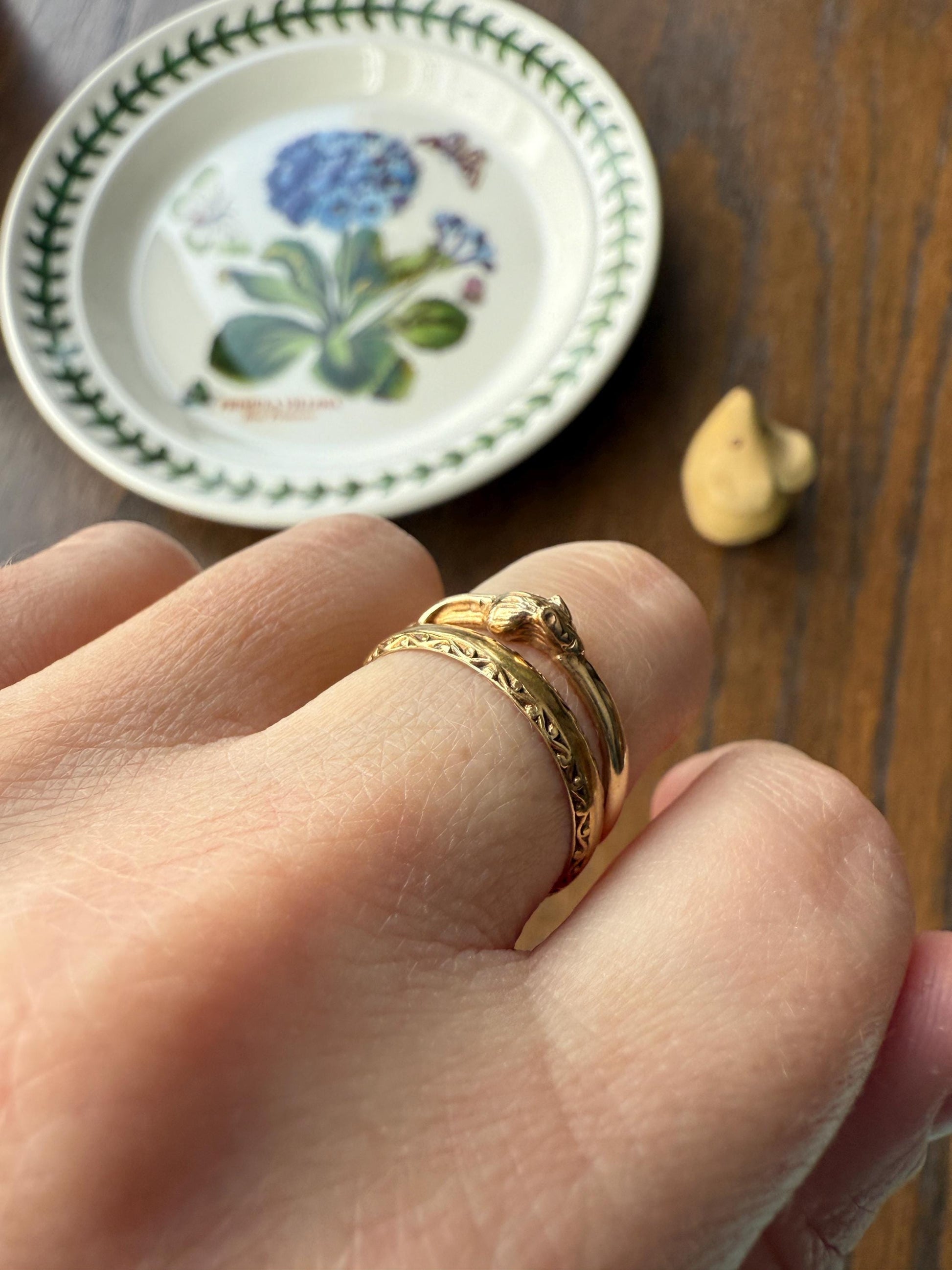 A Mouse from Mouse's House Figural 9k Gold Solid Band Stacker Ring Victorian Style Animal Jewelry Personal Collection Release : )